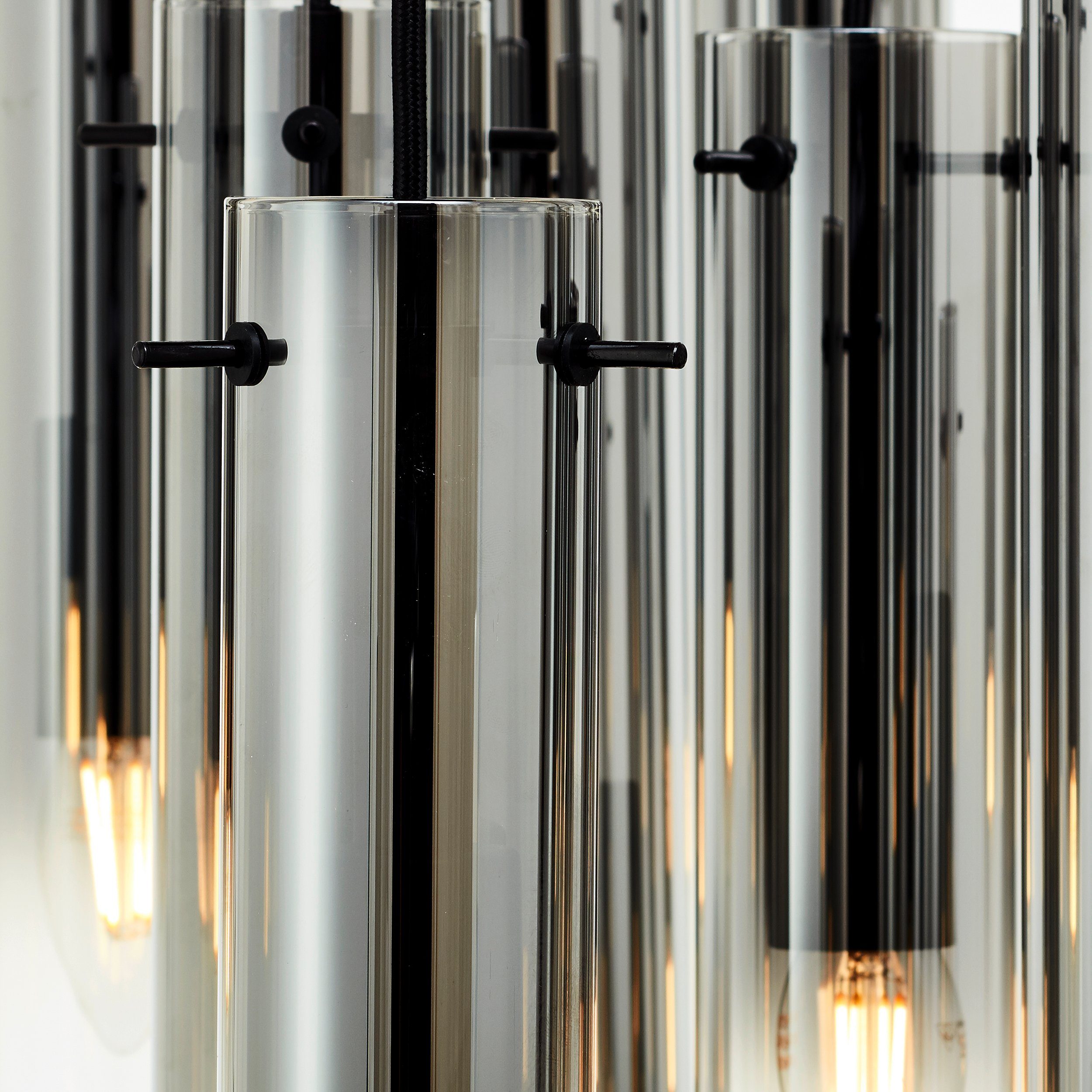 Brilliant Leuchten Hanglamp Glasini 199 x 52 cm, 14 x e14, inkortbaar, metaal/rookglas, mat zwart (1 stuk)