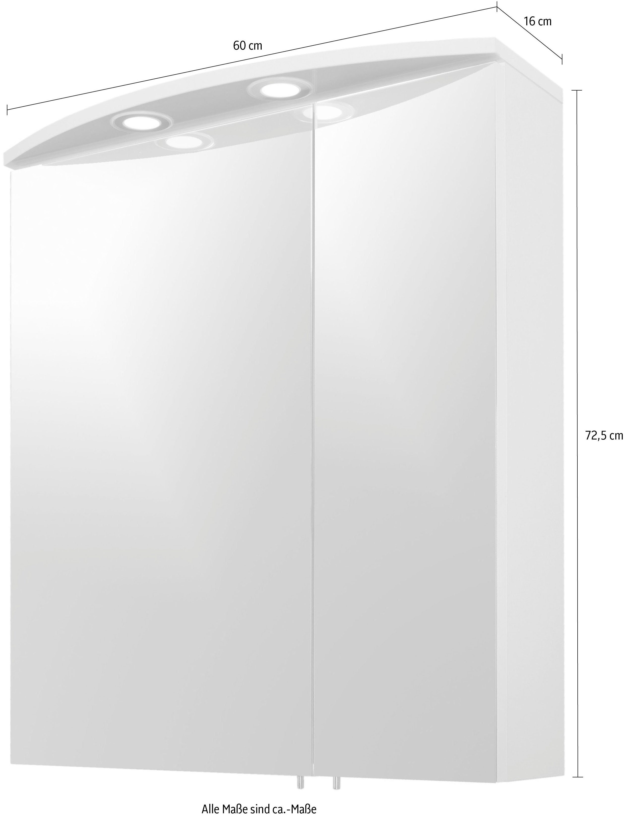 Schildmeyer Spiegelkast Verona Breedte 60 cm, 2-deurs, 2 led-inbouwspotjes, schakelaar-/stekkerdoos