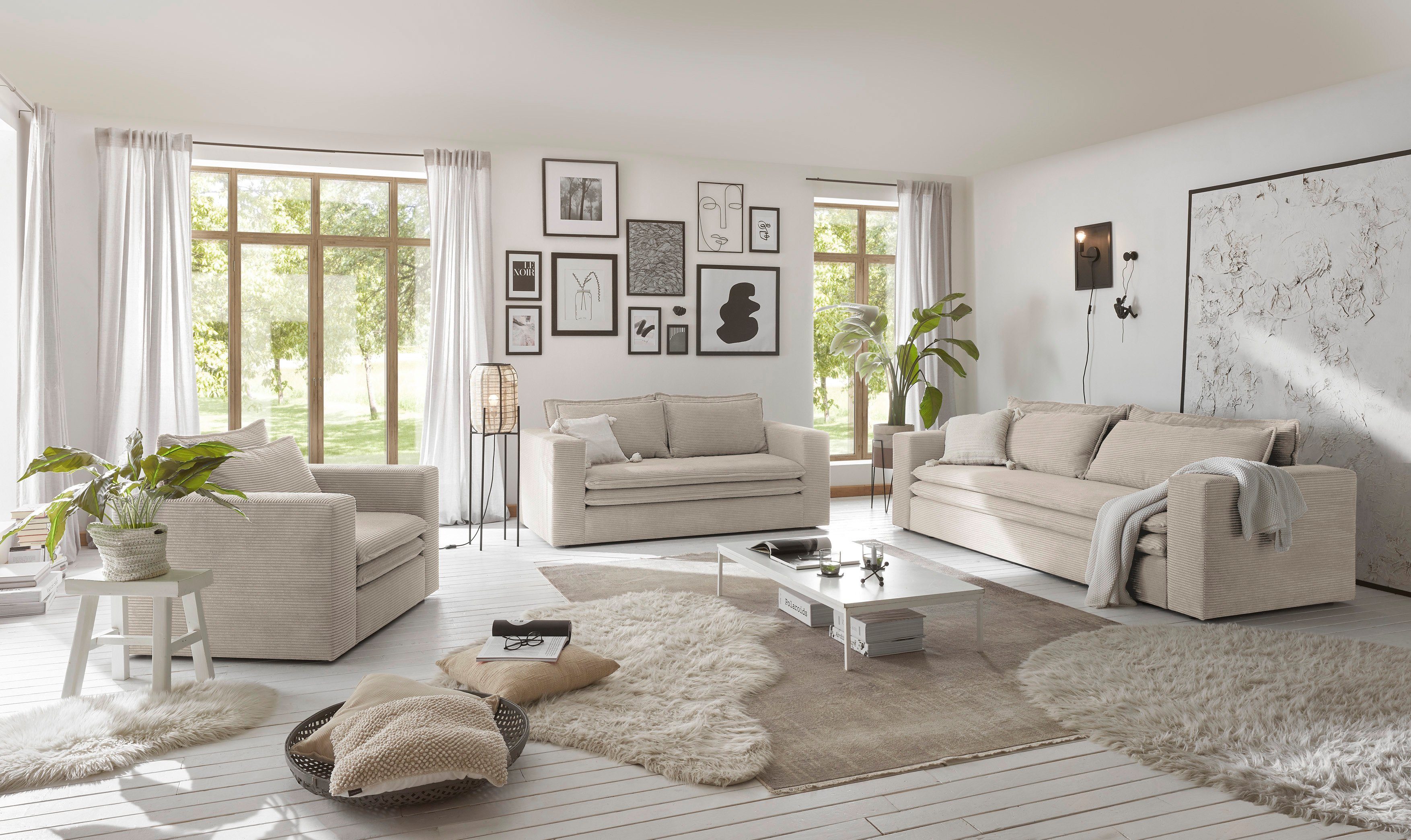 Places of Style 2-zitsbank PIAGGE Hoogwaardige cord met zachte veloursstructuur