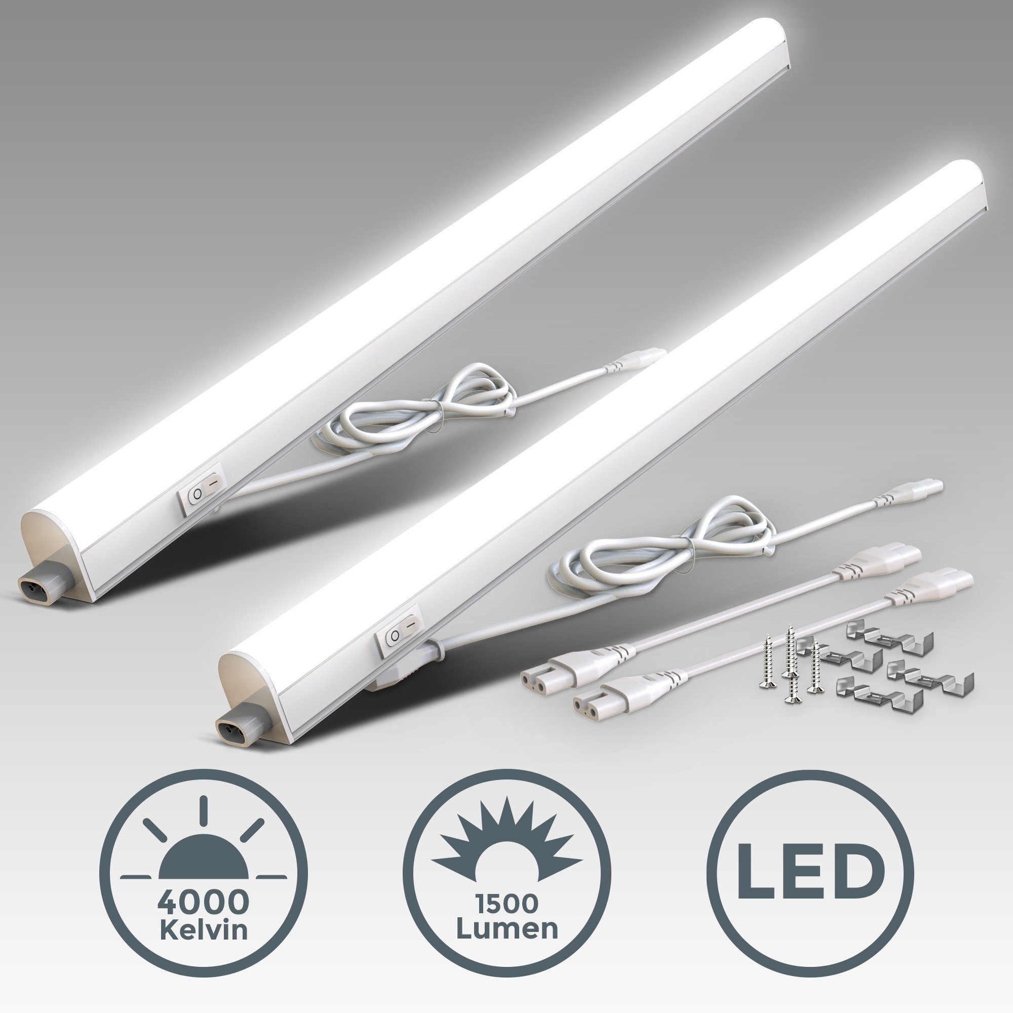 B.K.Licht Verlichting voor onderkast BK_UL1513 Set van 2 LED lampen voor onder de kast, 87,3cm elk, 15W, 1500lm, 4.000K (2 stuks)