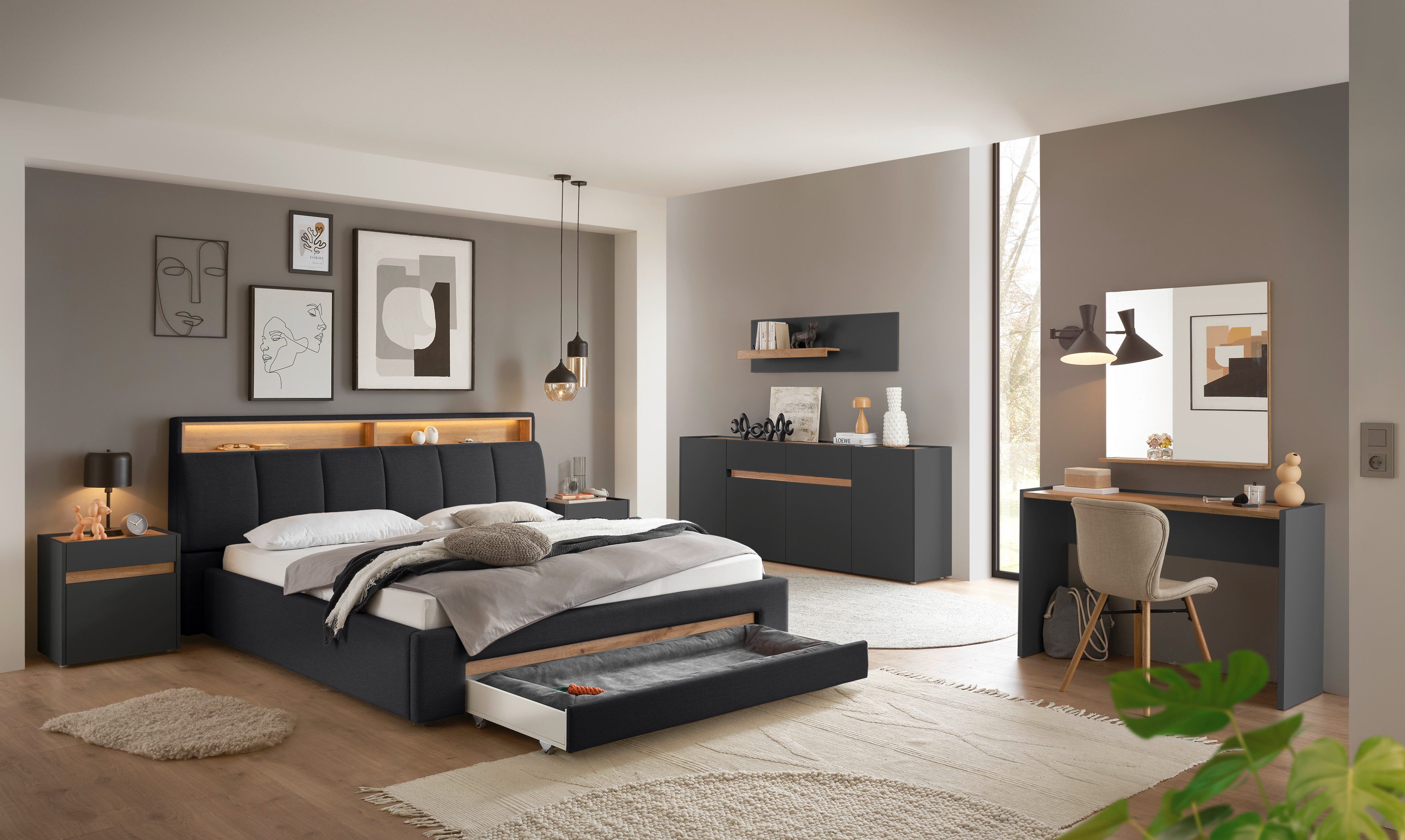 INOSIGN Gestoffeerd bed CiTY/GiRON,, gepolsterd opbergbed, met LED-verlichting Bedkisten met hondenbed of als opbergruimte, opklapbare hoofdeinden
