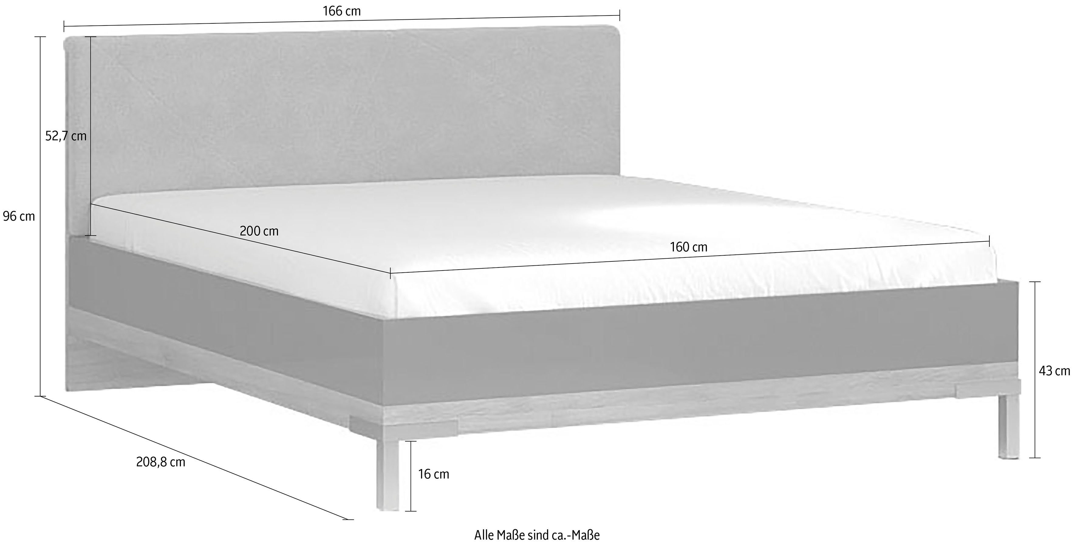 Places of Style Bedframe Onyx met een bekleed hoofdbord, ligoppervlak 160x200 cm