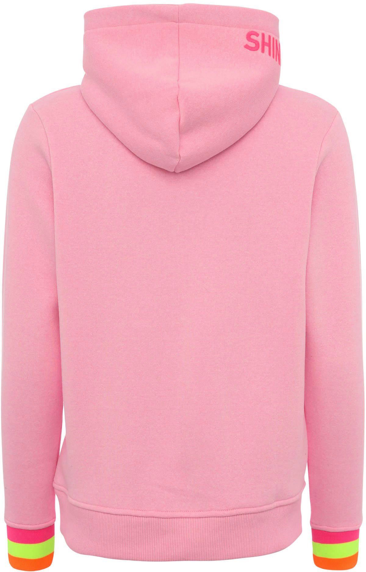 Zwillingsherz Hoodie Always Happy met smiley-print van frotté en neon details