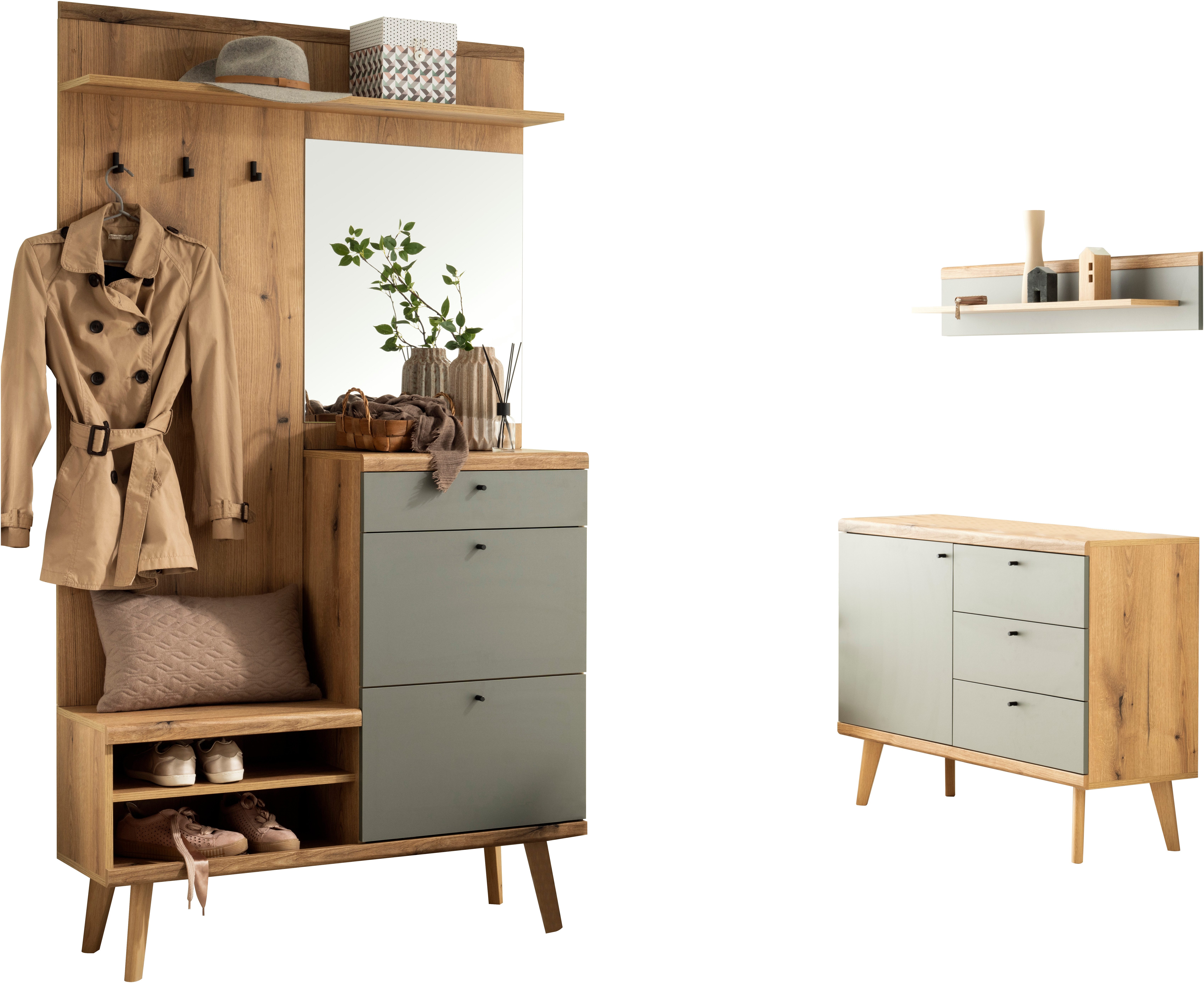 INOSIGN Halmeubelset Mavas, Garderobe met opbergruimte, Garderobekast in Scandic Design (set, 3-delig)