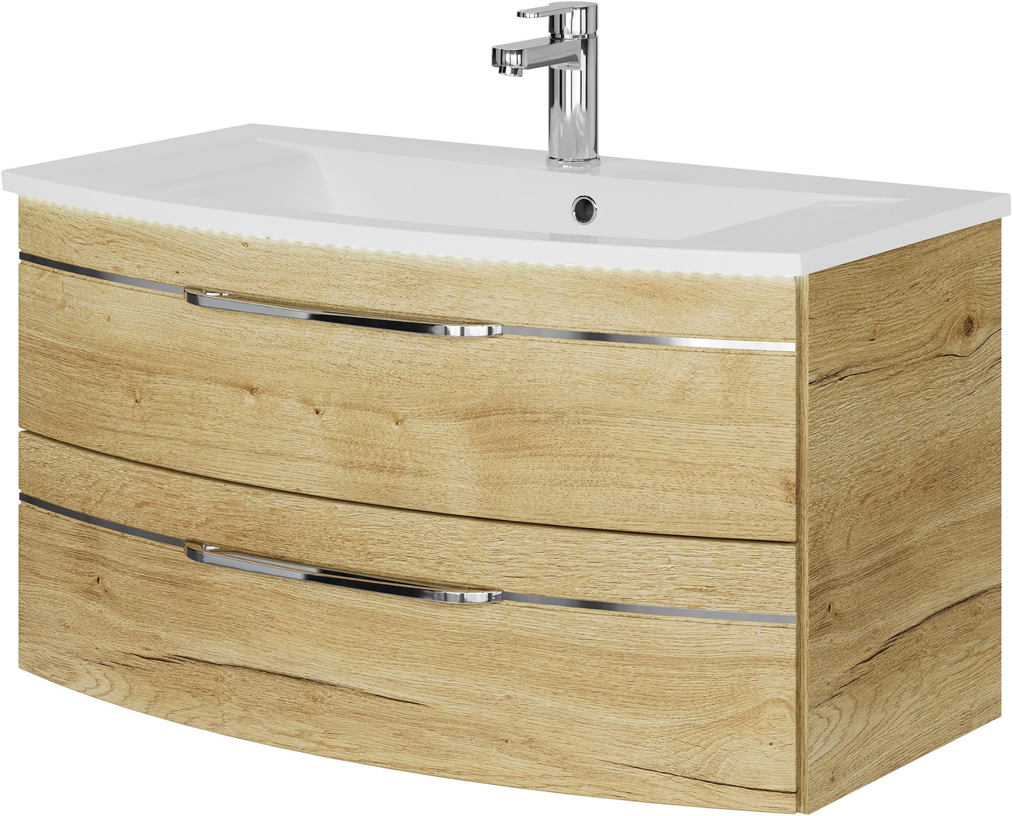 Saphir Wastafelonderkast Serie 7045 Mineralmarmor-Waschtisch und Unterschrank, 91 cm breit