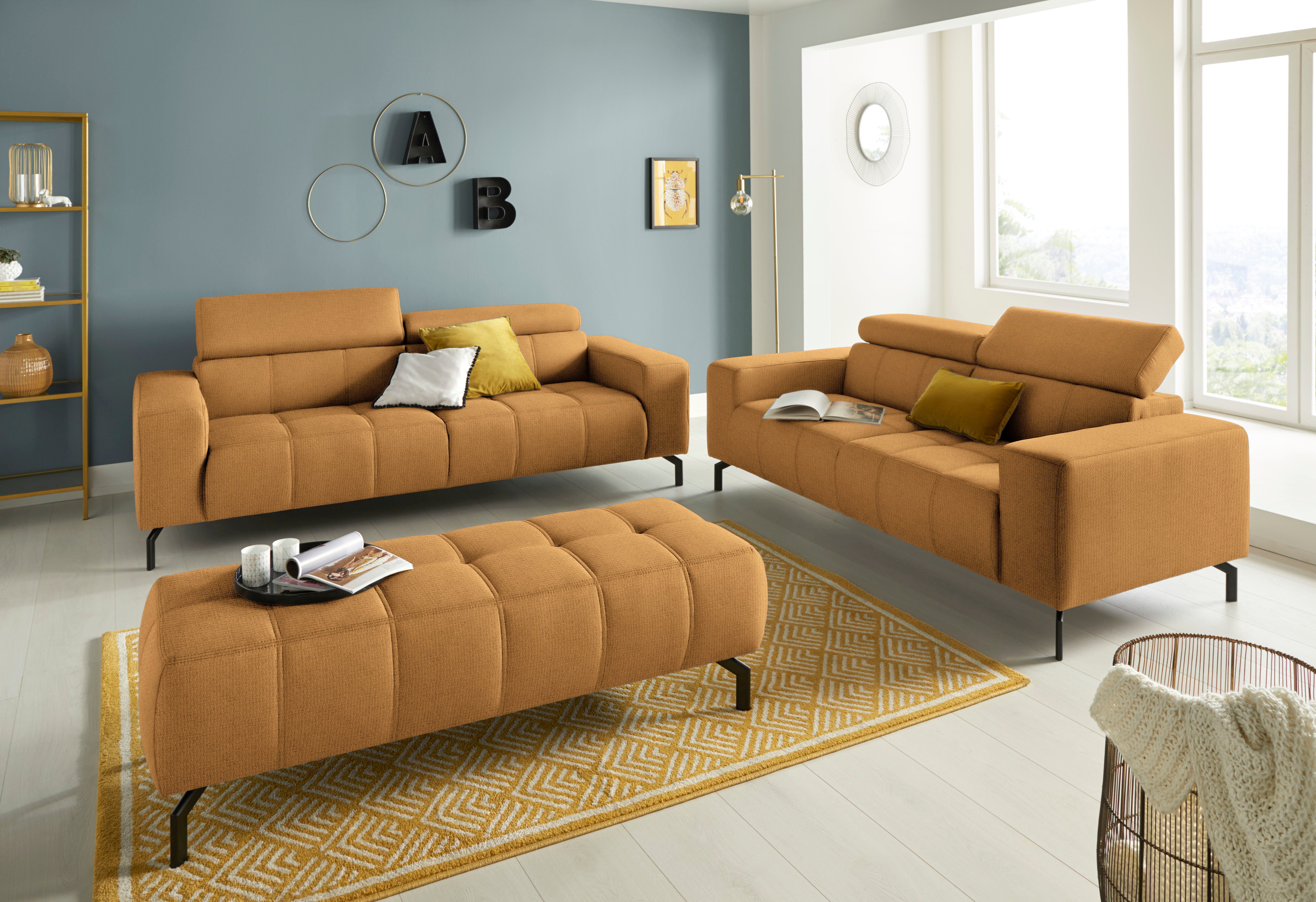 DOMO collection 2,5-zitsbank Cunelli tijdloos en elegant, moderne zitnaden als designelement, naar keuze met 6-voudig verstelbare hoofdsteunen, stevig zitcomfort