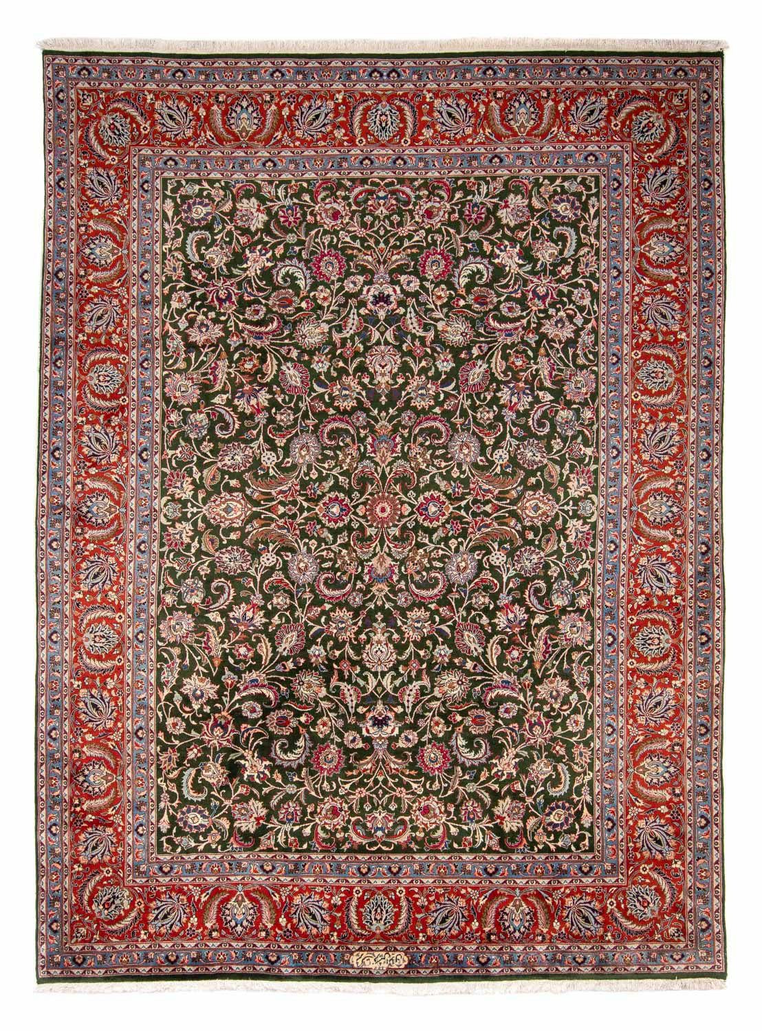 morgenland Wollen kleed Keshan medaillon rosso 368 x 250 cm Uniek exemplaar met certificaat