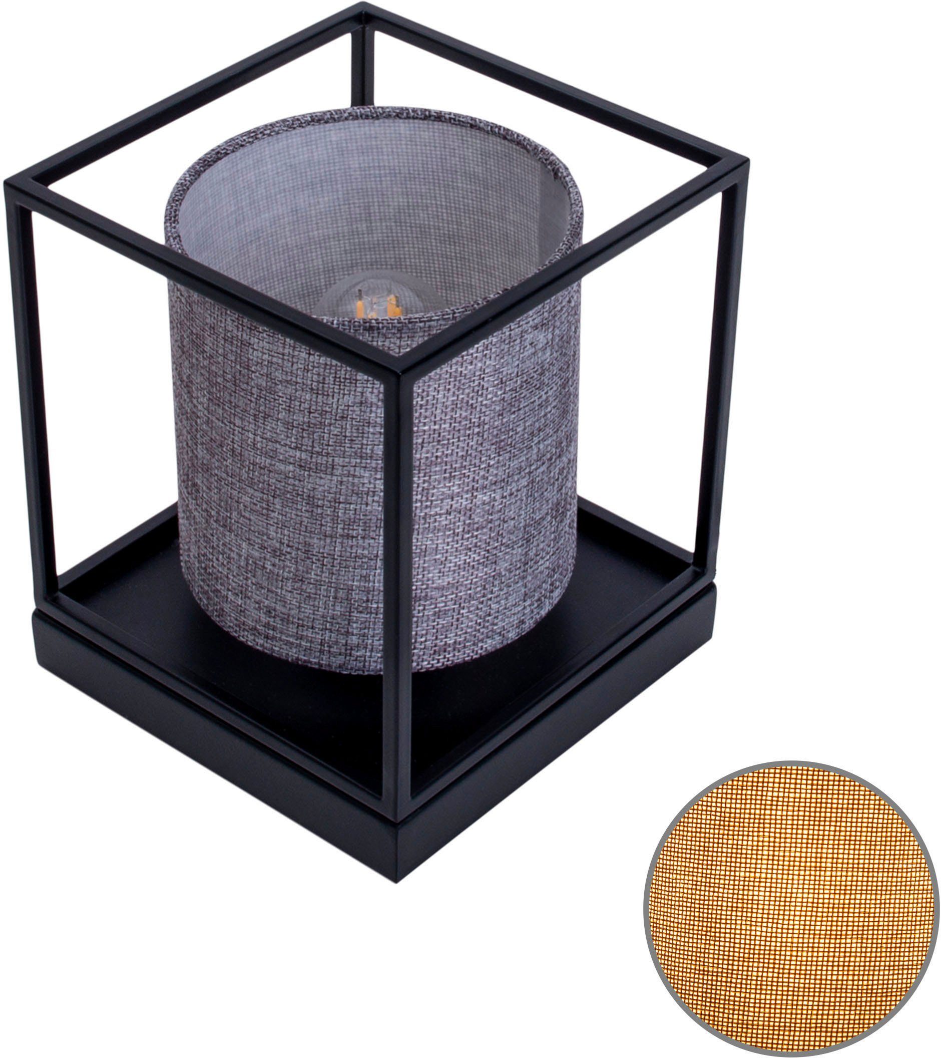näve Tafellamp Beta Würfelform, Metall schwarz, Textilschirm grau, Kippschalter, 1x E14 (1 stuk) tafellampen grijs