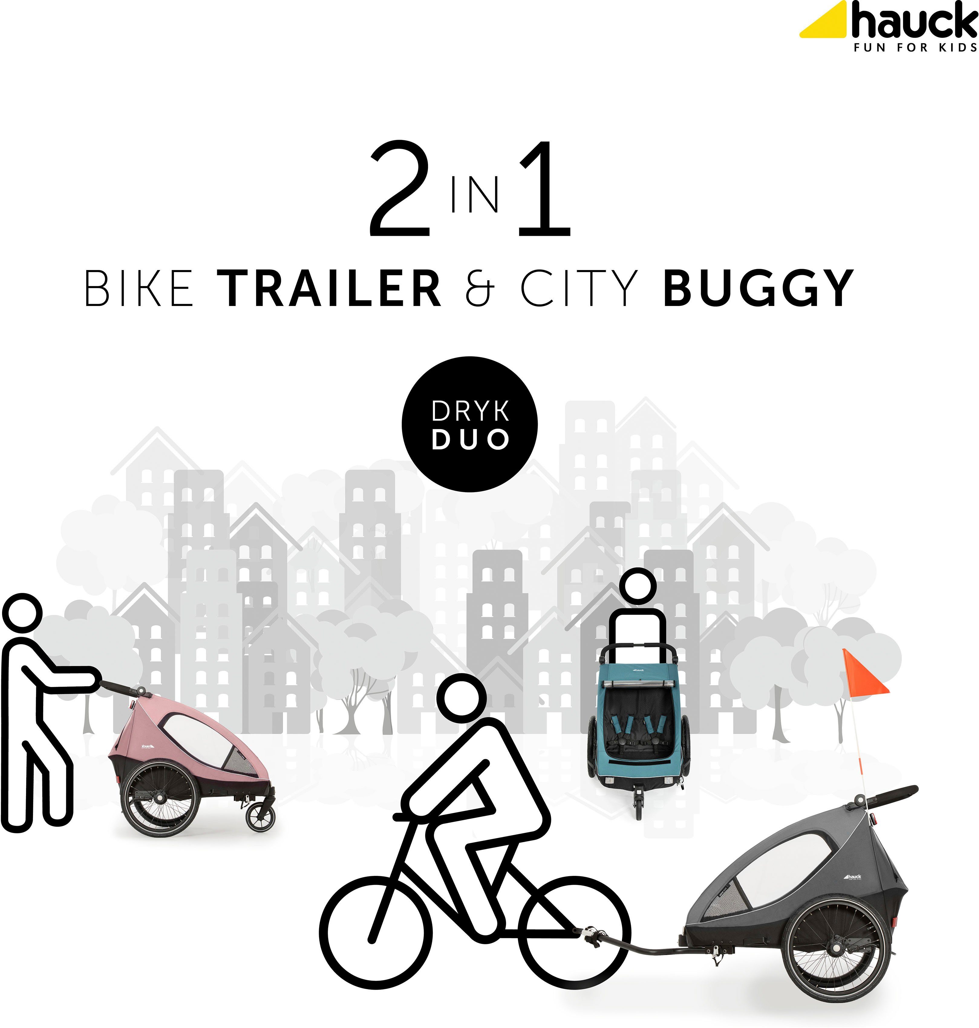 Hauck Kinderen fiets aanhanger 2in1 Fietstrailer en Buggy Dryk Duo, roos