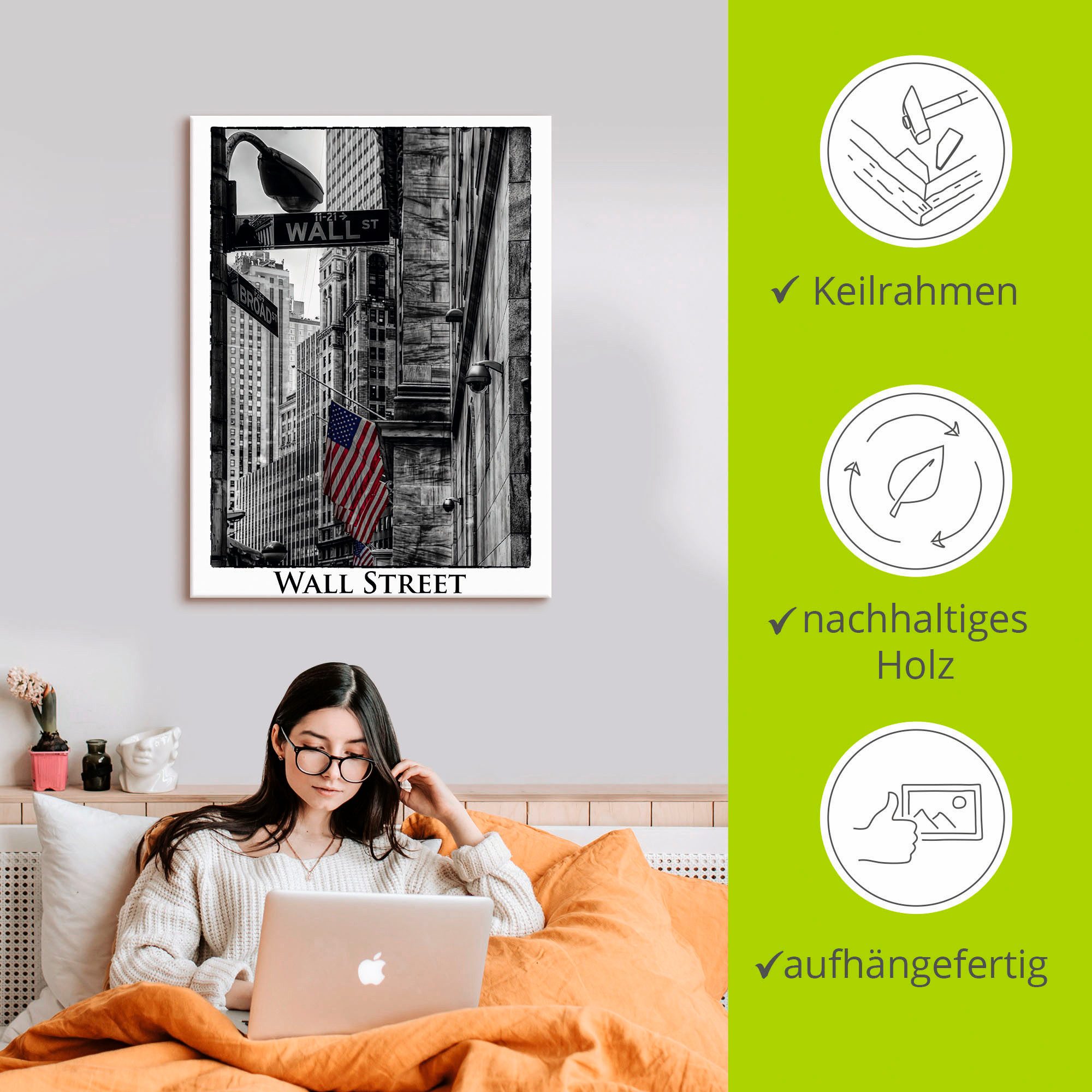 Artland Artprint New York wal Street als artprint op linnen, poster in verschillende formaten maten