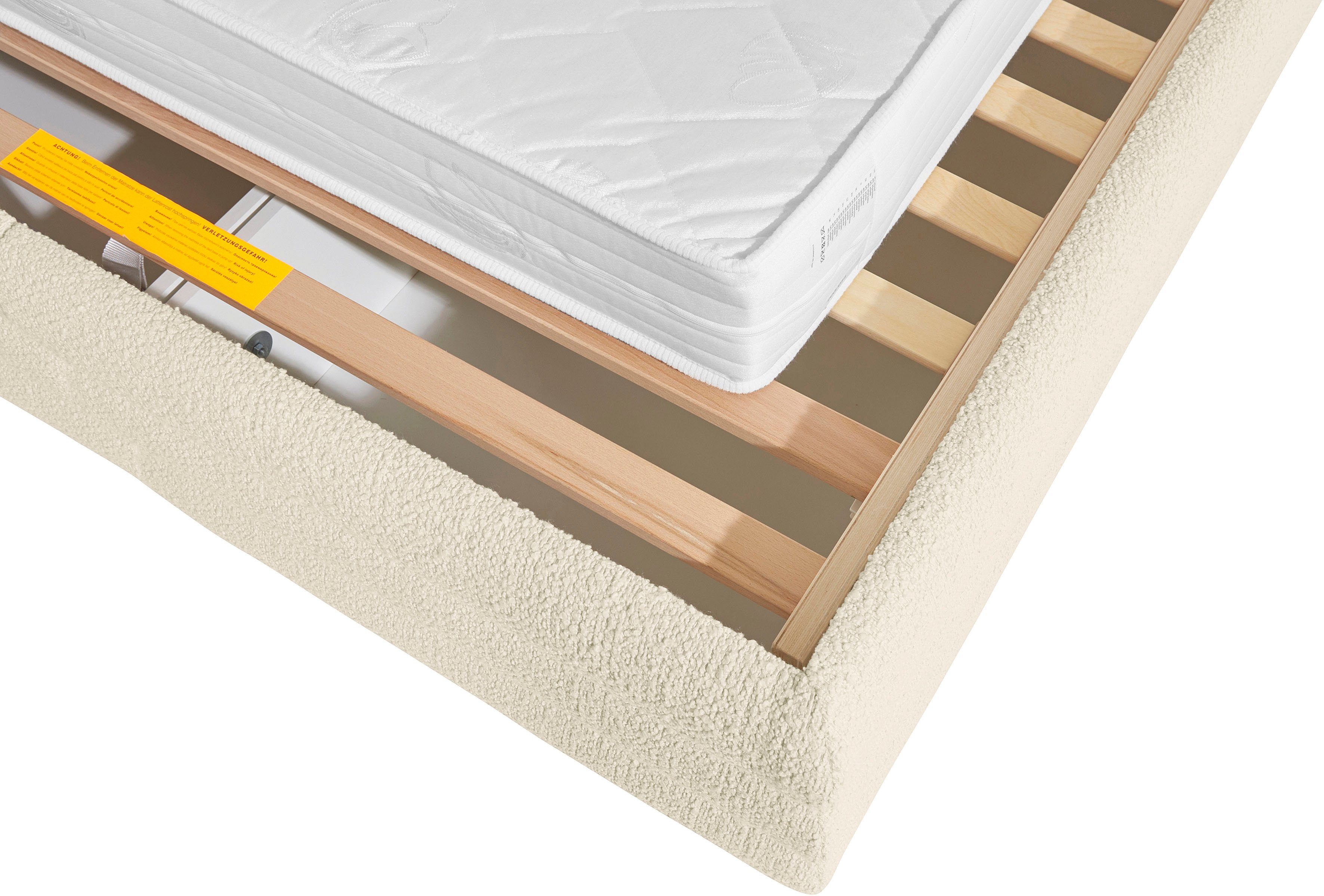 LeGer Home by Lena Gercke Gestoffeerd bed Maylis bouclé naar keuze met en zonder matras en lattenbodem, ook in 200 cm breedte