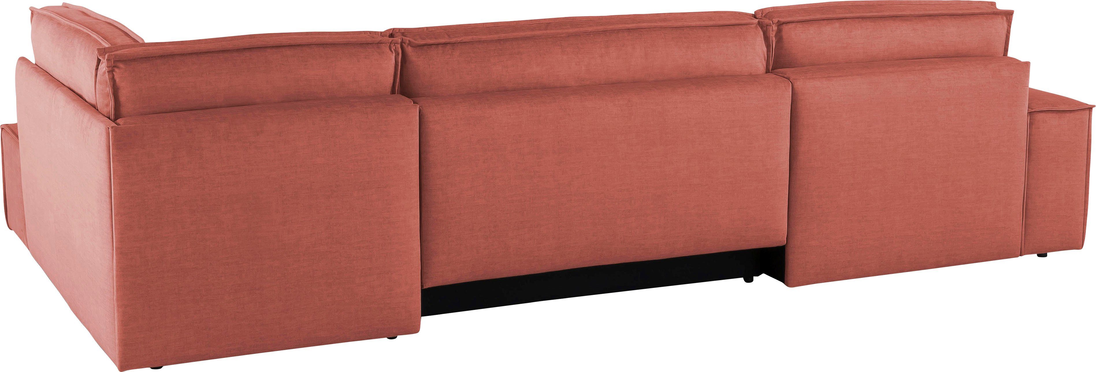 Home affaire Zithoek SHERWOOD 329 cm, U-vorm, slaapbank, Slaapfunctie met bedkist (194x139 cm), cord, vintage, fluweel