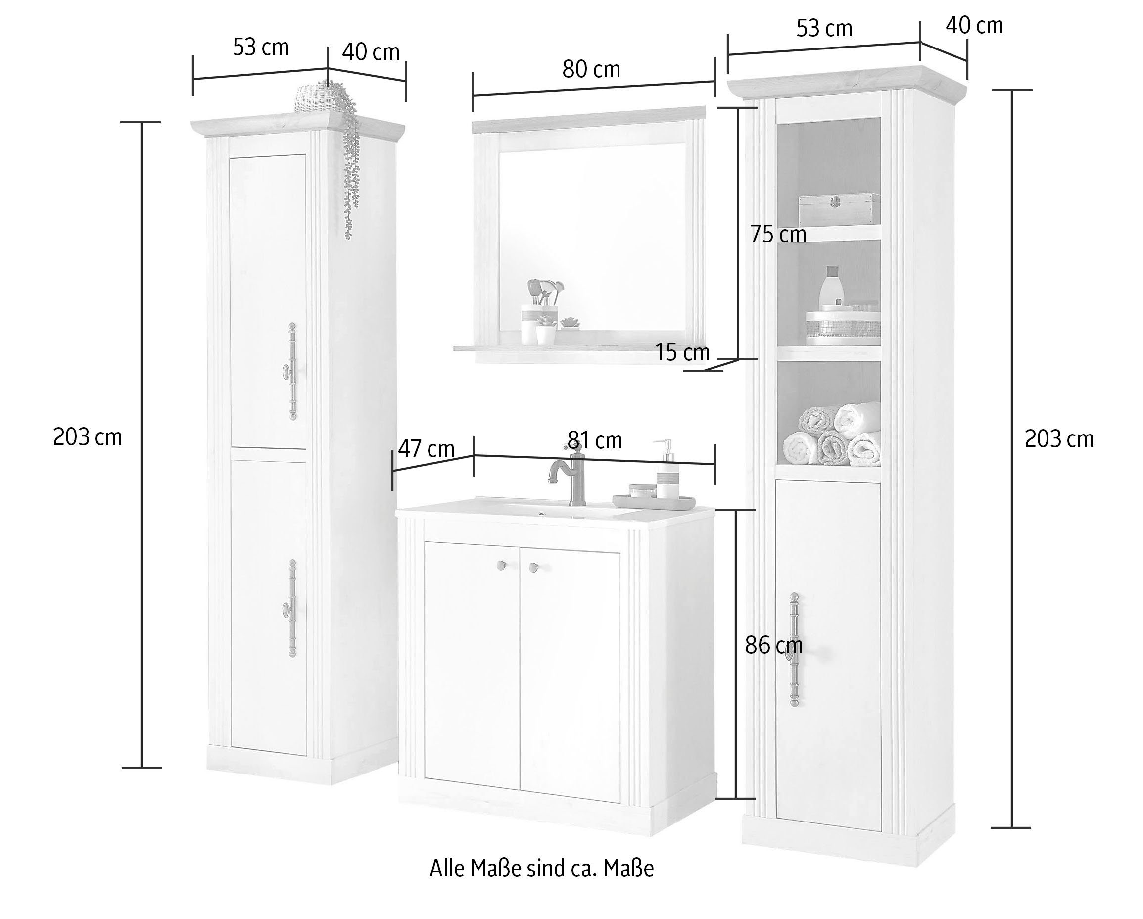 Home affaire Badkamerserie WESTMINSTER, badkamer in landhuisstijl, 4-delig badkamer (4-delig)