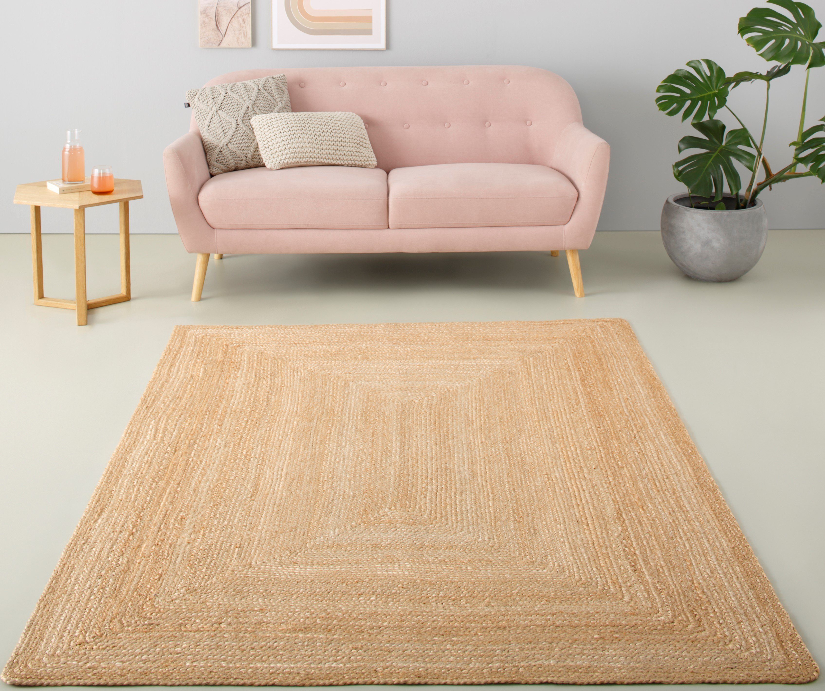 my home Vloerkleed Naturala, jute tapijt, handgemaakt Natuurlijk product, jute, Boho, omkeerbaar tapijt, woonkamer, eetkamer