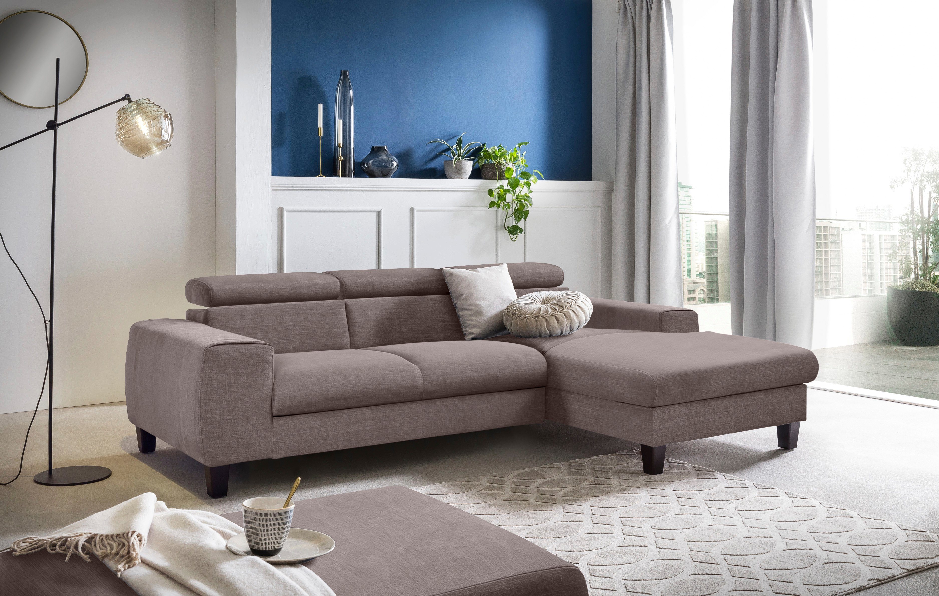 COTTA Hoekbank Morven L-vorm met hoofdeindeverstelling keuze met bedfunctie, bedlade & draadloze oplader