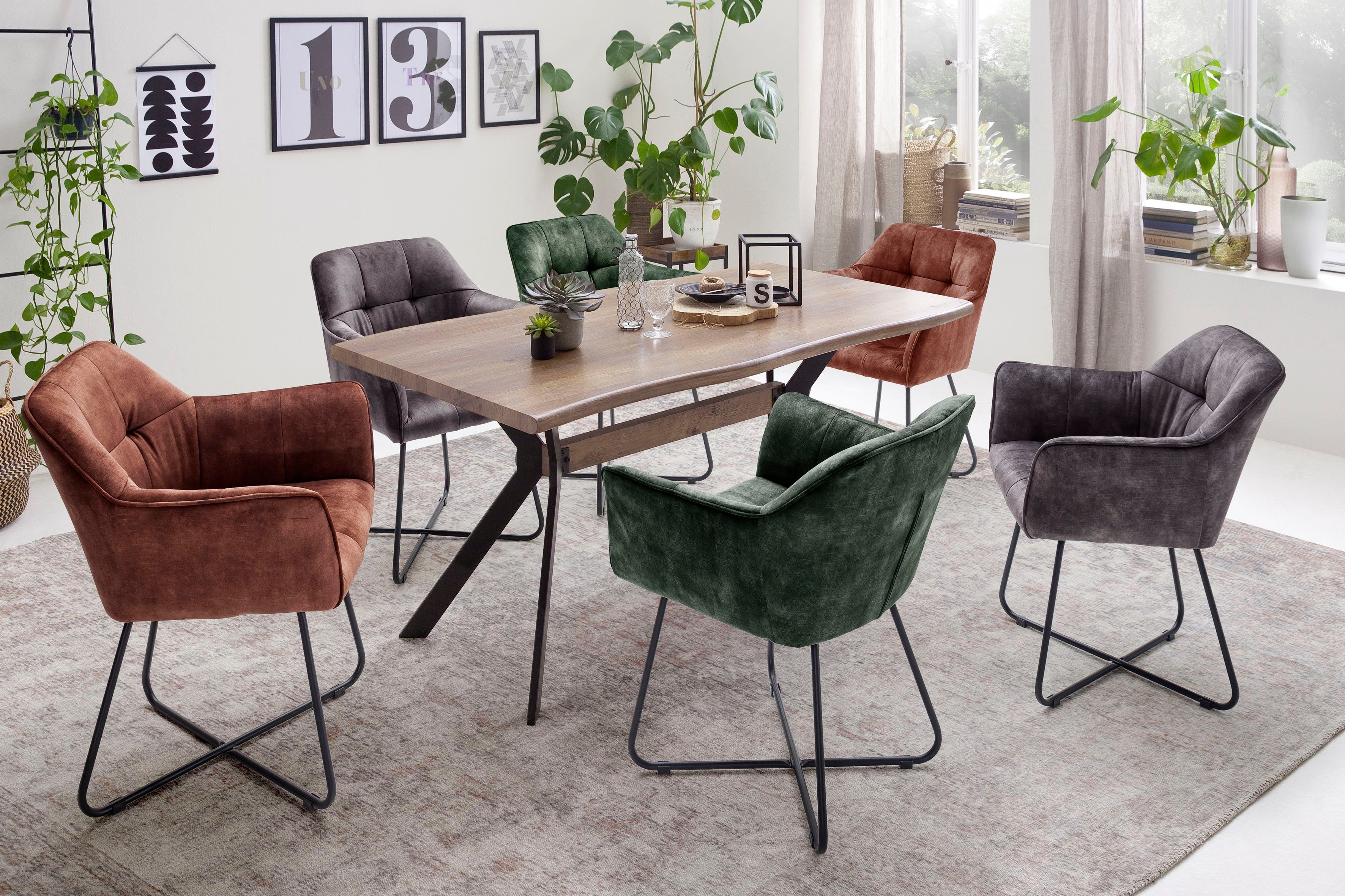 MCA furniture Eetkamerstoel Panama Vintage suède-look met opstaande naad, stoel belastbaar tot 120 kg (2 stuks)