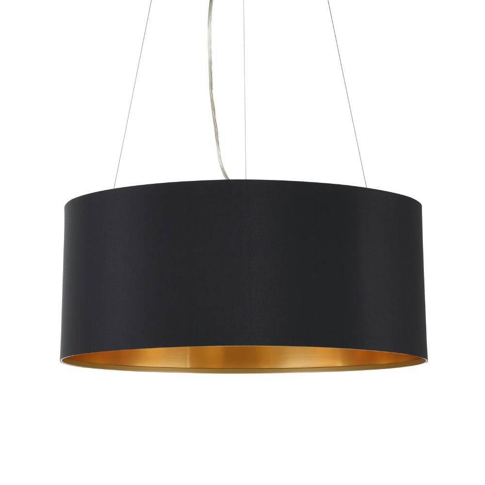 EGLO Hanglamp MASERLO hanglamp, zwart, goud, zilver, stof, elegant, modern Textiel hanglamp zwart/goudkleur, van staal en stof, E27, Ø53 cm