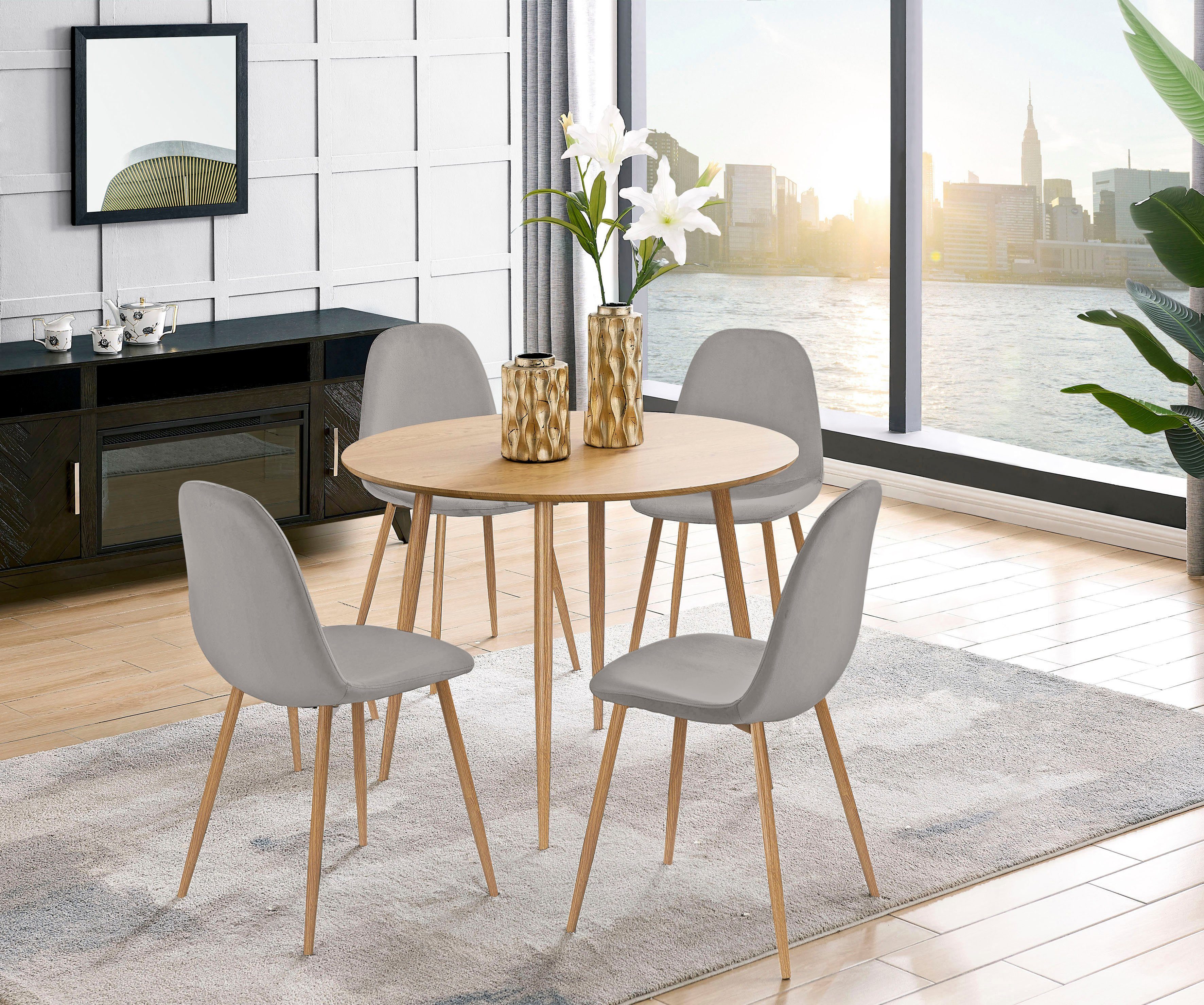 Leonique Eethoek Eadwine Eettafel plus 4 stoelen in verschillende kleuren (set, 5-delig)