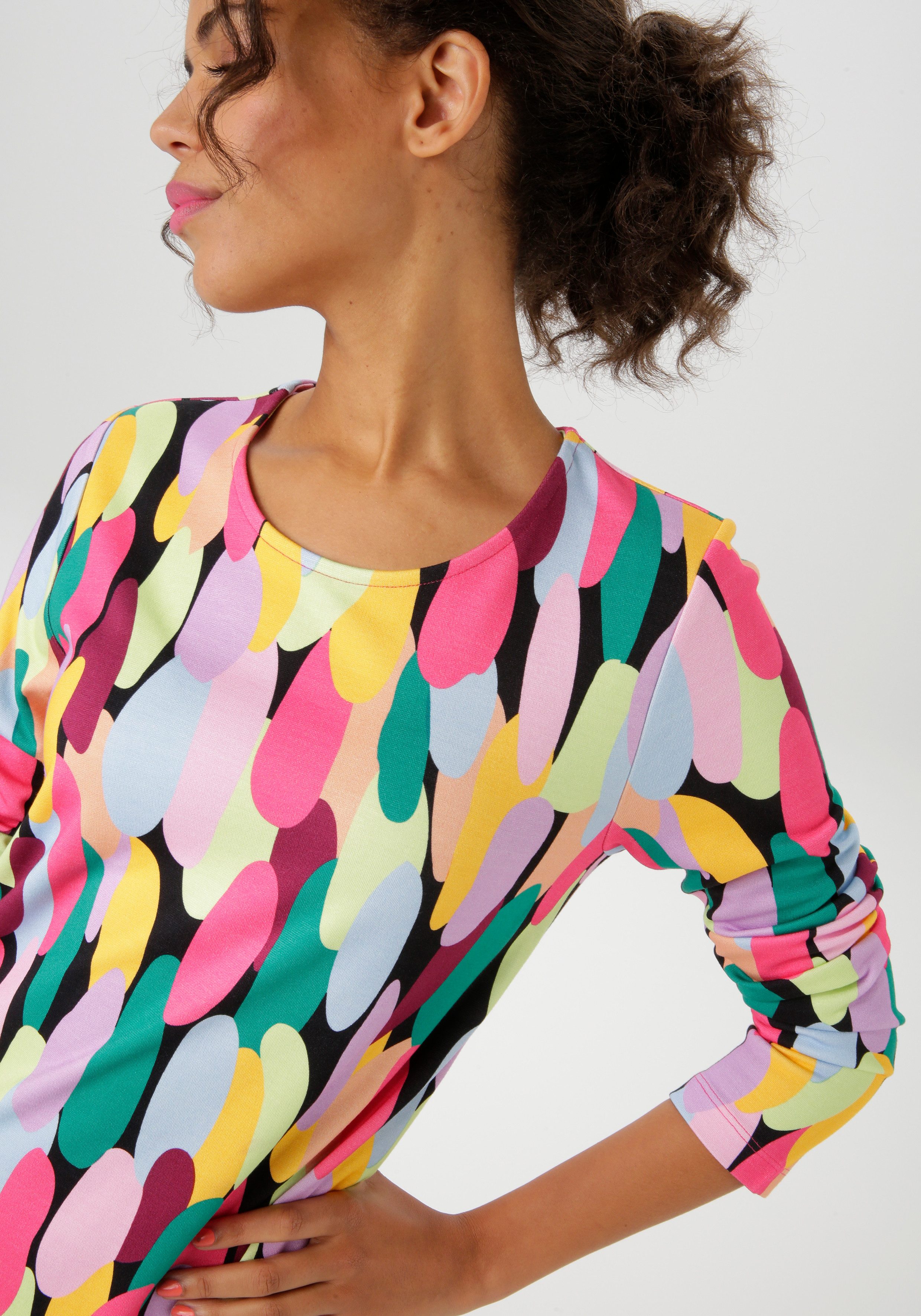 Aniston CASUAL Jerseyjurk met kleurrijke grafische print nieuwe collectie
