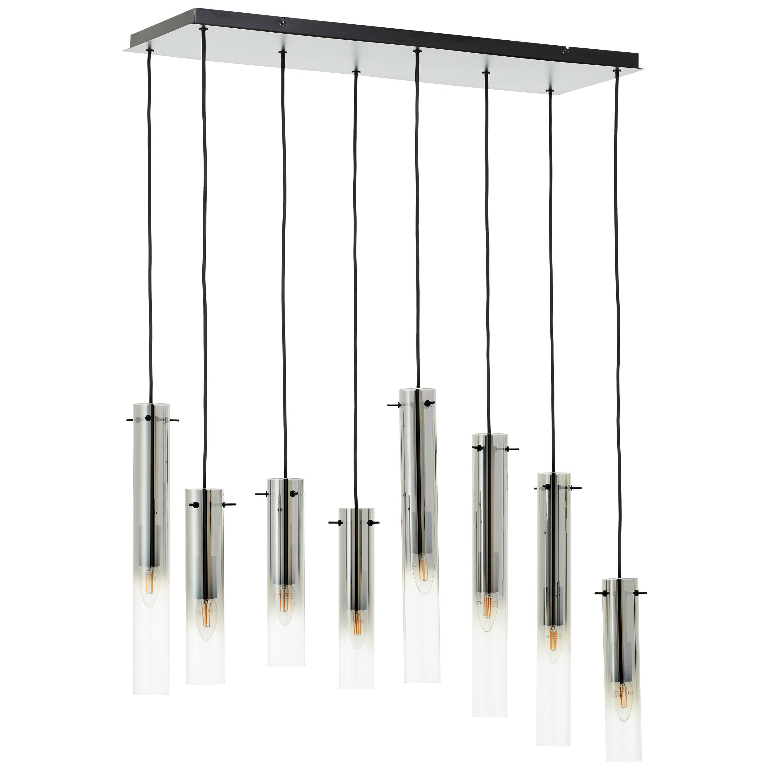 Brilliant Leuchten Hanglamp Glasini 199 x 80 x 30 cm, 8 x e14, inkortbaar, metaal/rookglas, mat zwart (1 stuk)