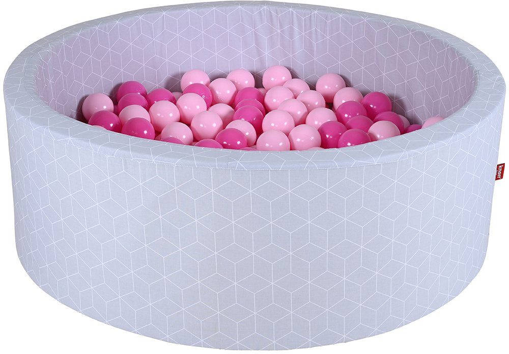 Knorrtoys® Ballenbak Geo, cube grey met 300 ballen soft pink, made in europe