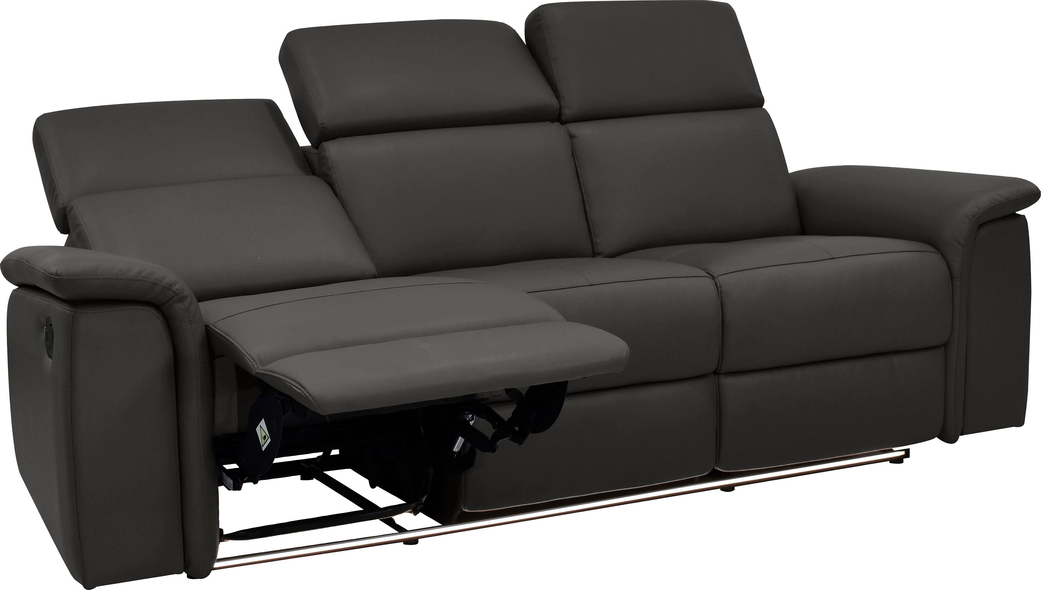 Places of Style 3-zitsbank Pareli 229 cm, handmatige en elektrische relaxfunctie in 2 zits USB, verstelbare hoofdsteun, LED-verlichting, in echt leer, kunstleer, geweven stof