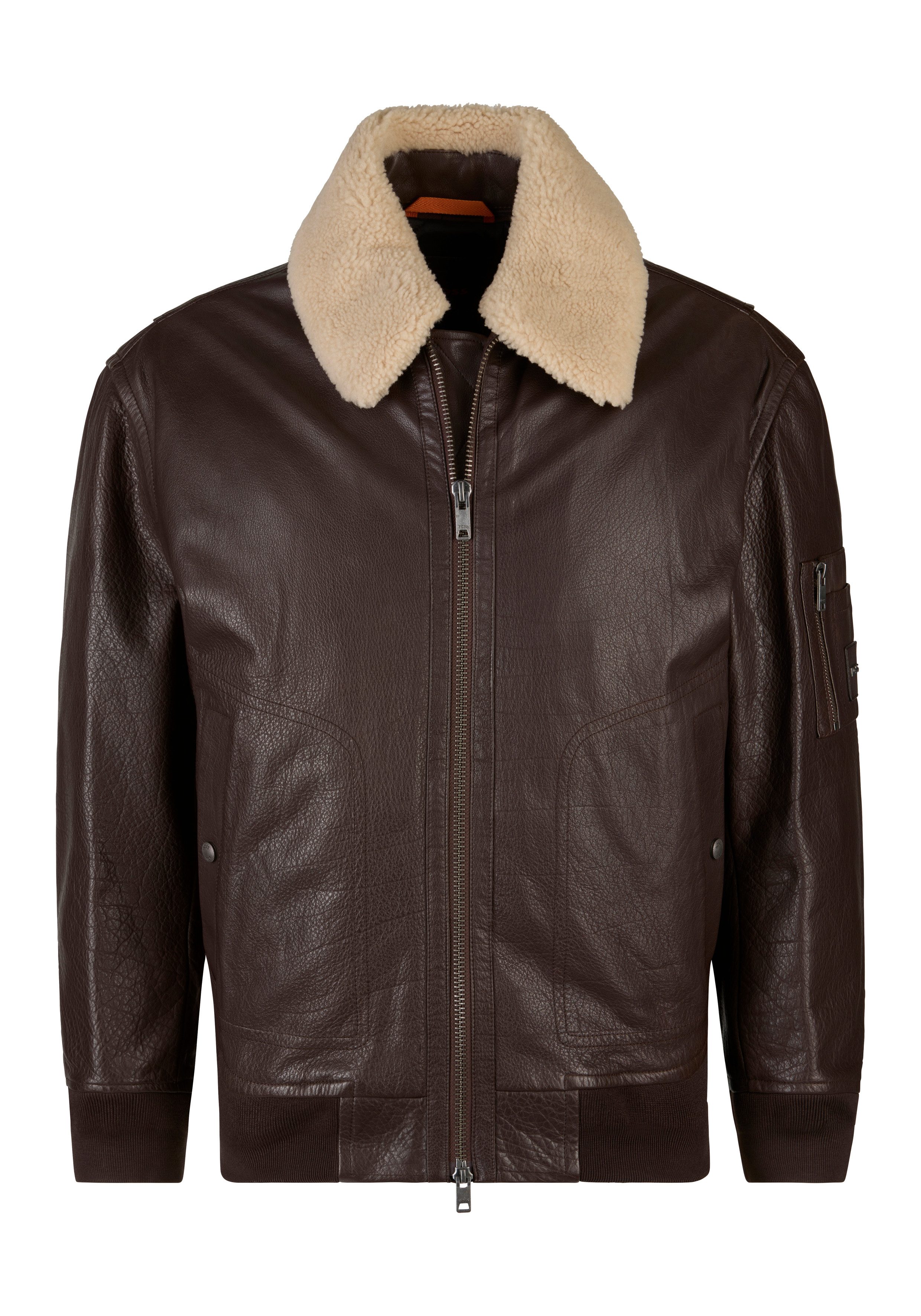 Boss Orange Leren jack Jobark met bontkraag