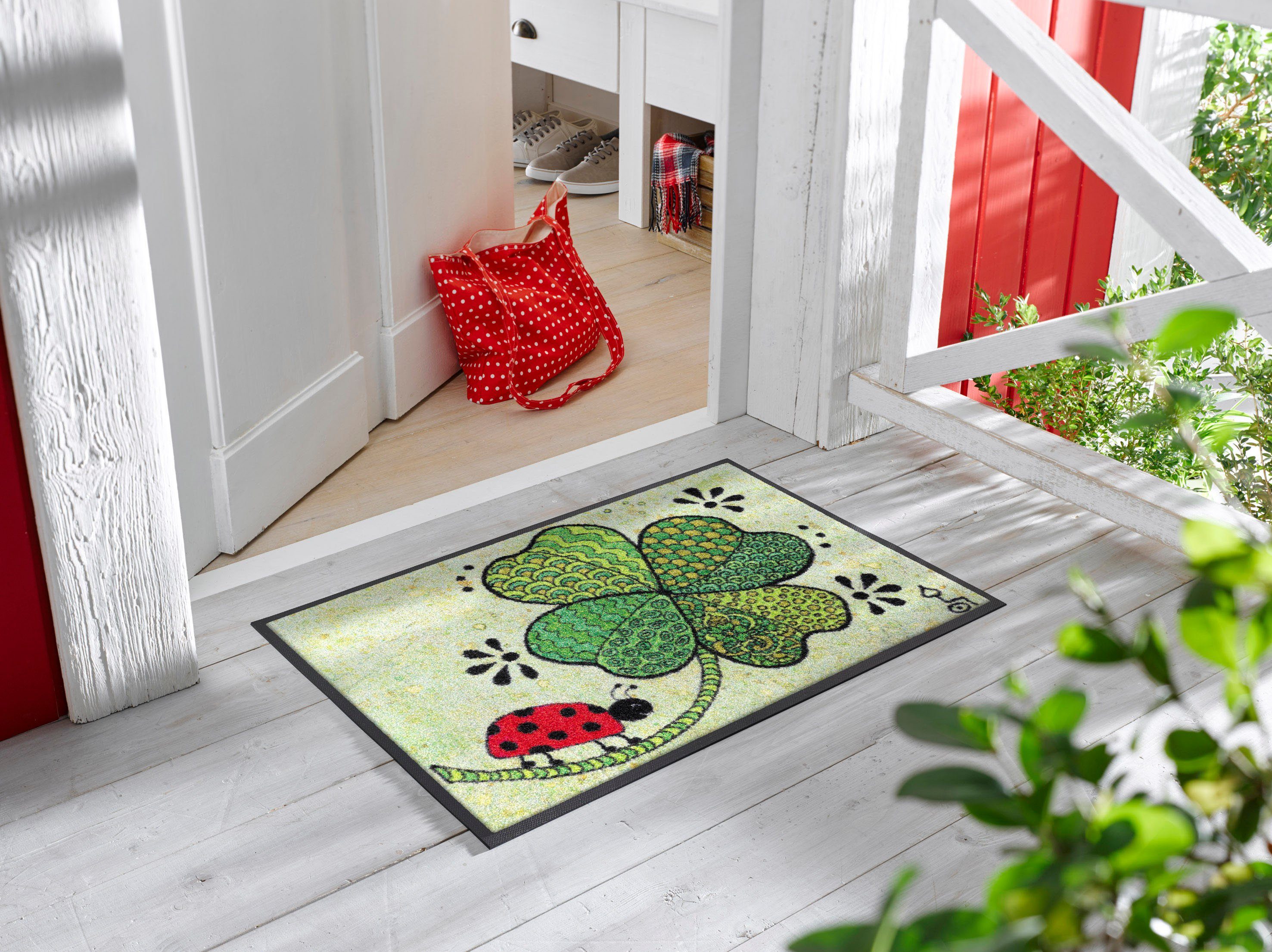 wash+dry by Kleen-Tex Mat Geluk op je pas Inloopmat, motief klaver, antislip, wasbaar