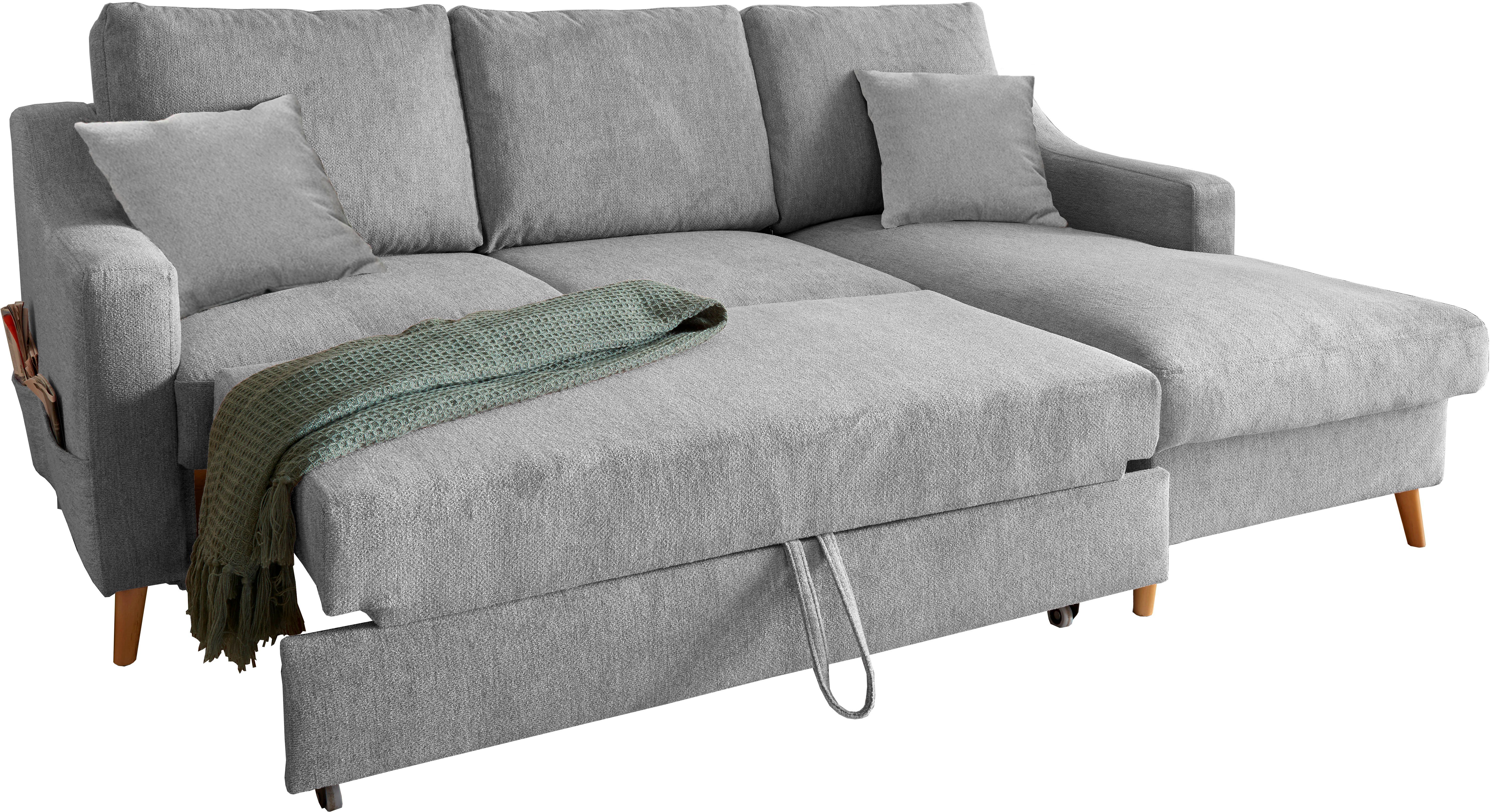 INOSIGN Hoekbank Valentina L-vorm 2 sierkussens, met zijvak, uittrekbare matrasbodem, bedbox