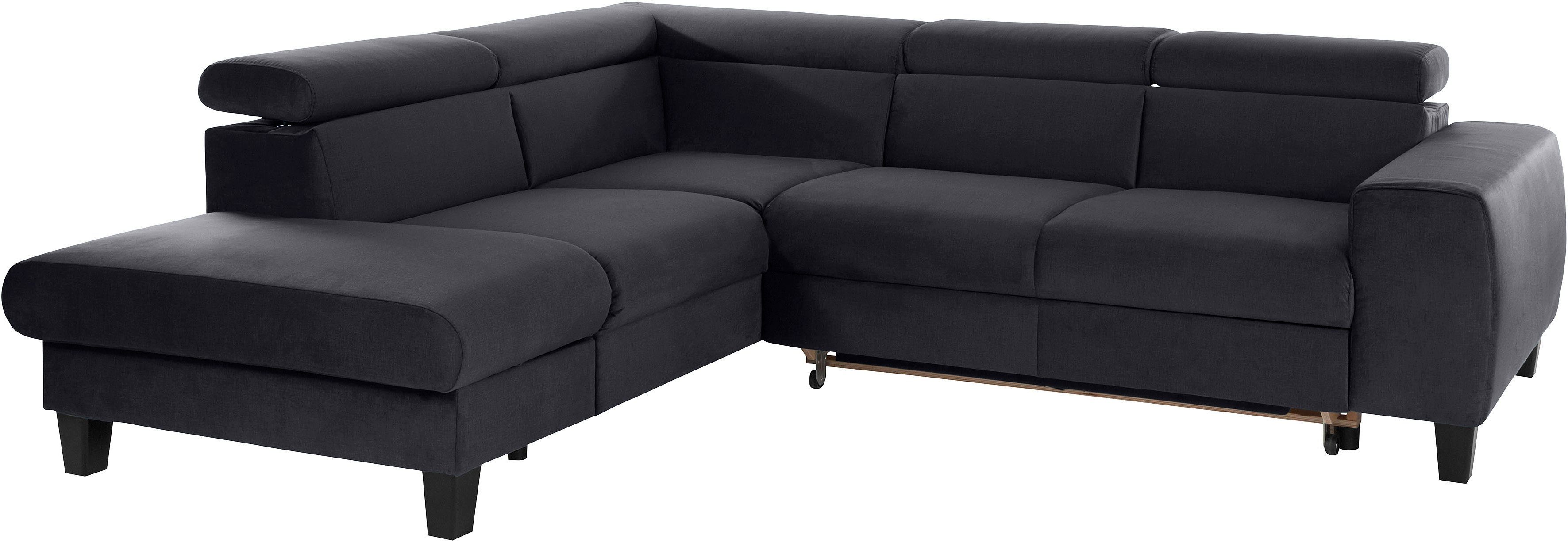 COTTA Hoekbank Morven L-vorm met hoofdeindeverstelling keuze met bedfunctie, bedlade & draadloze oplader