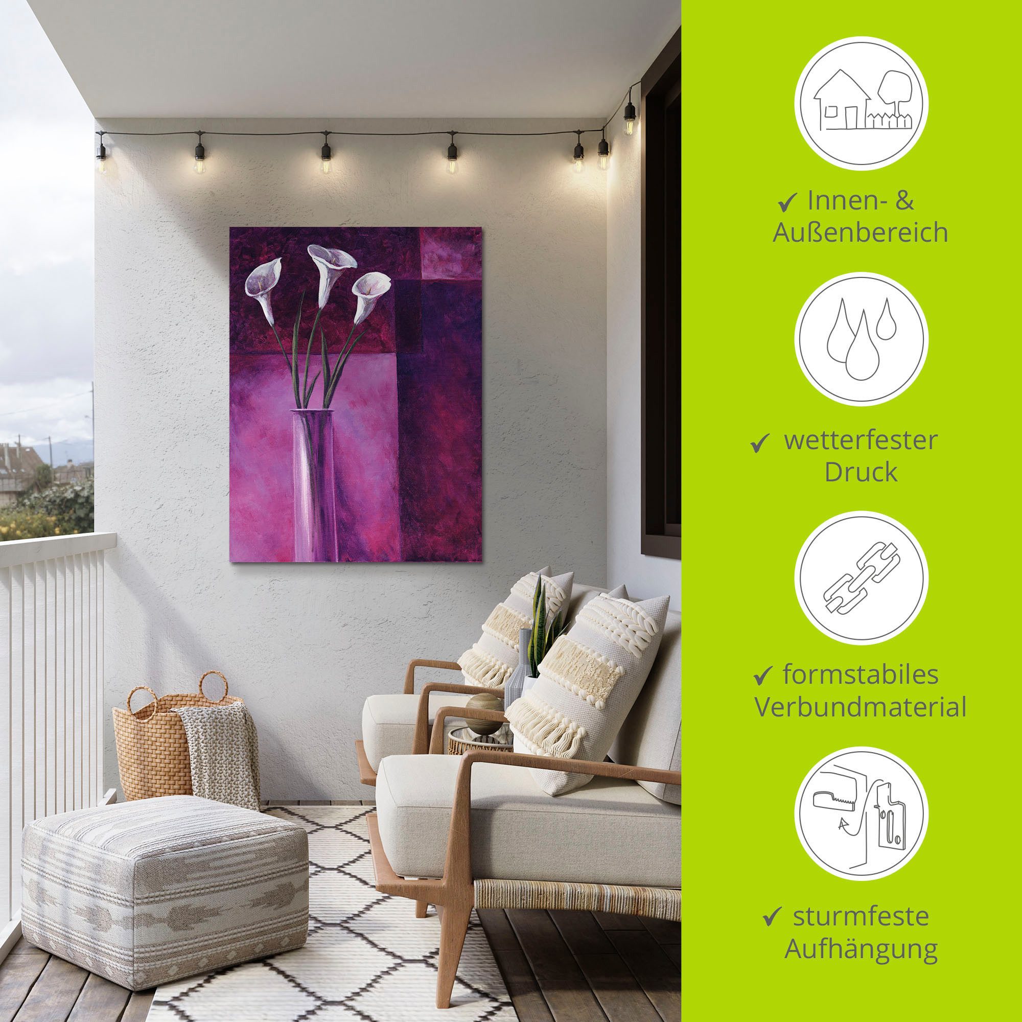 Artland Artprint Callas paars als artprint van aluminium, artprint voor buiten, artprint op linnen in verschillende maten