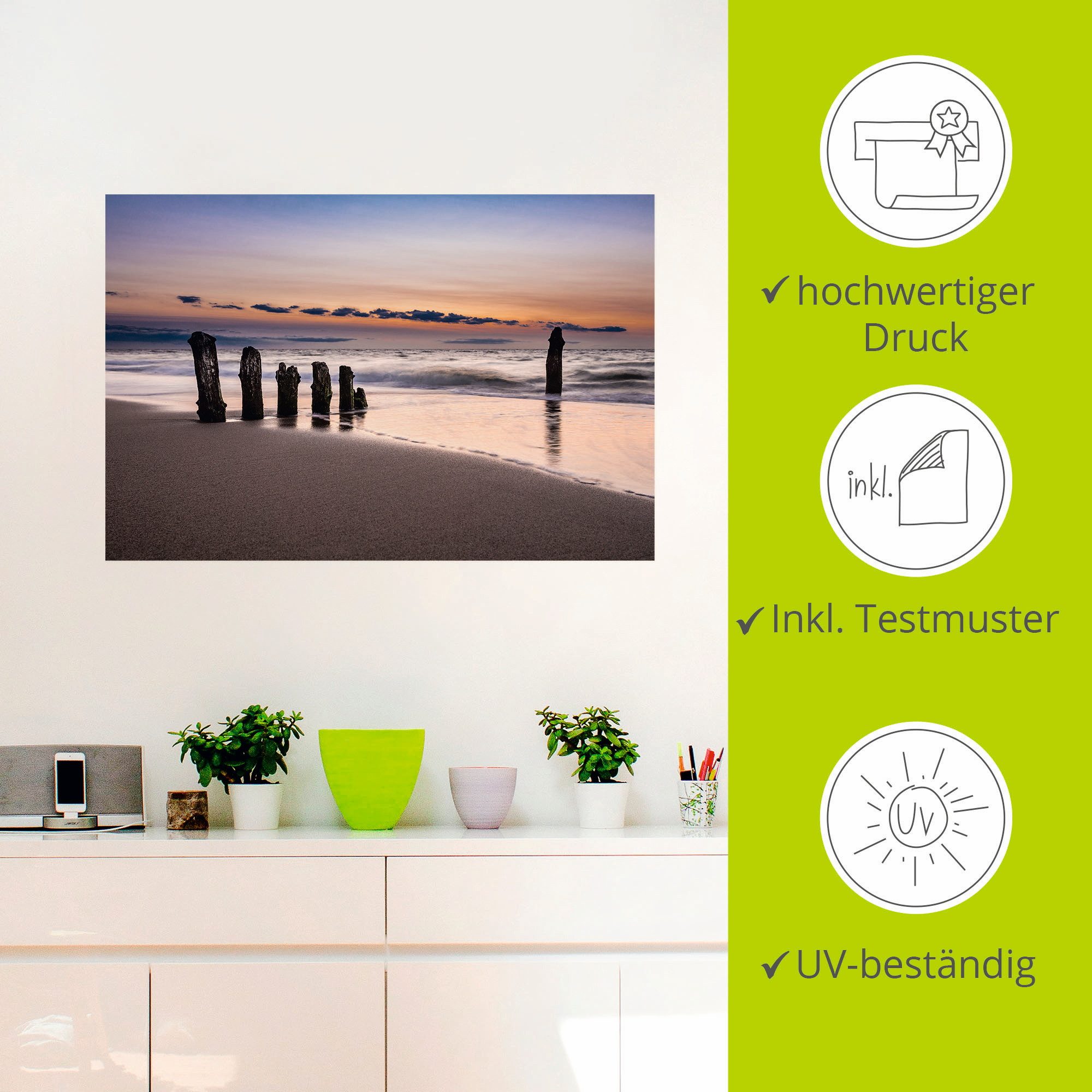 Artland Artprint Blik op de kust van de Oostzee als artprint van aluminium, artprint op linnen, muursticker, verschillende maten