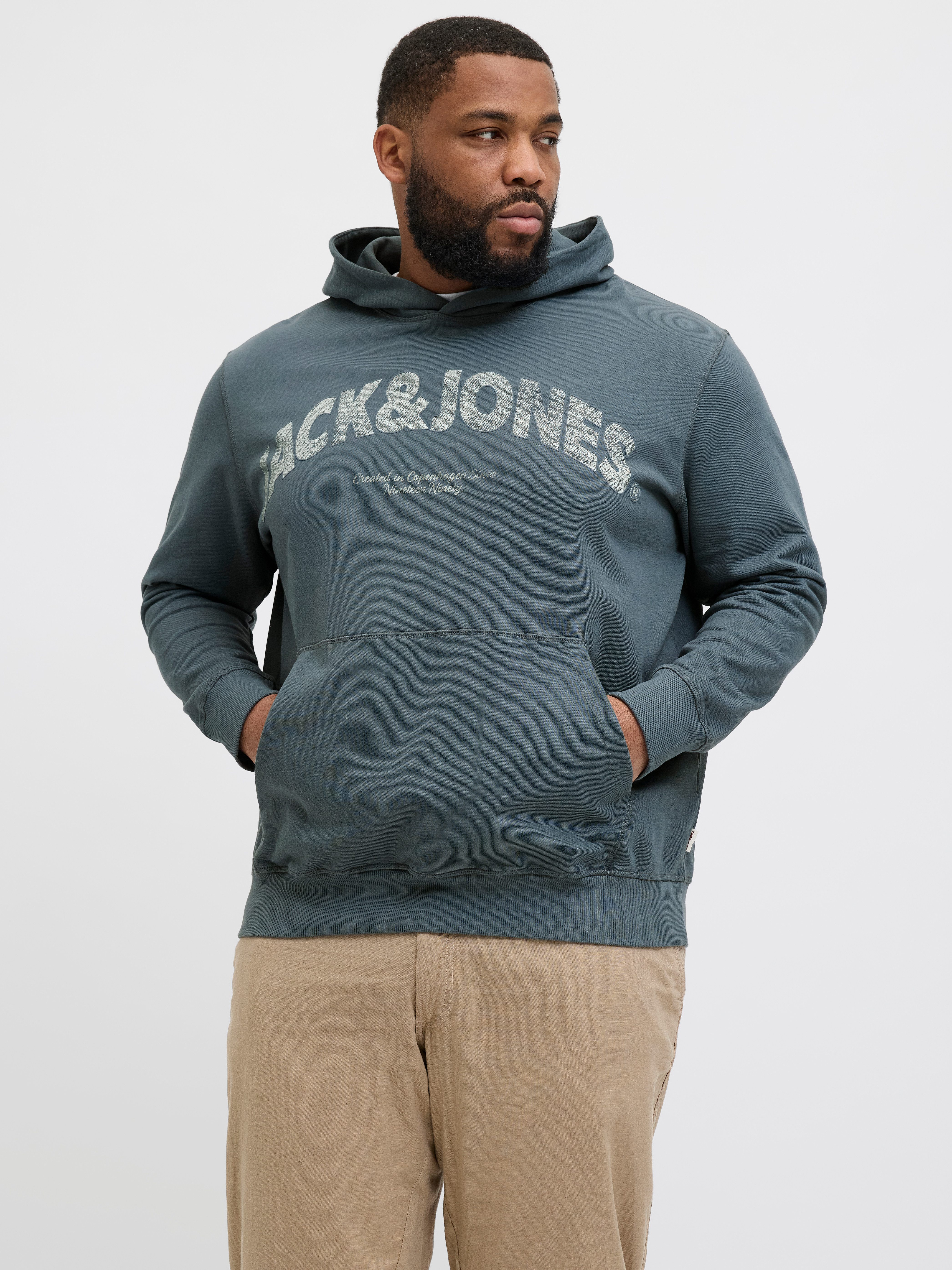 Jack & Jones PlusSize Hoodie JORALMERIA SWEAT HOOD PLS heren hoodies maat 4XL grijs