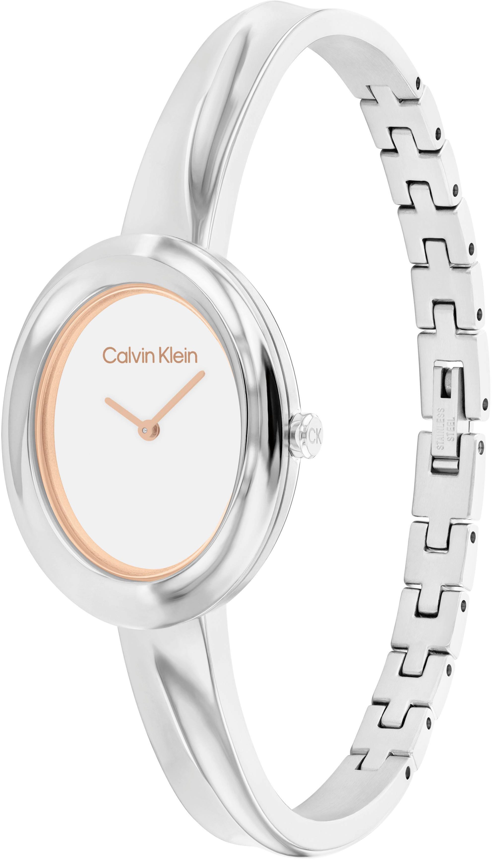 Calvin Klein Kwartshorloge TWISTED BEZEL BANGLE Horloge, dameshorloge, stalen band, analoog