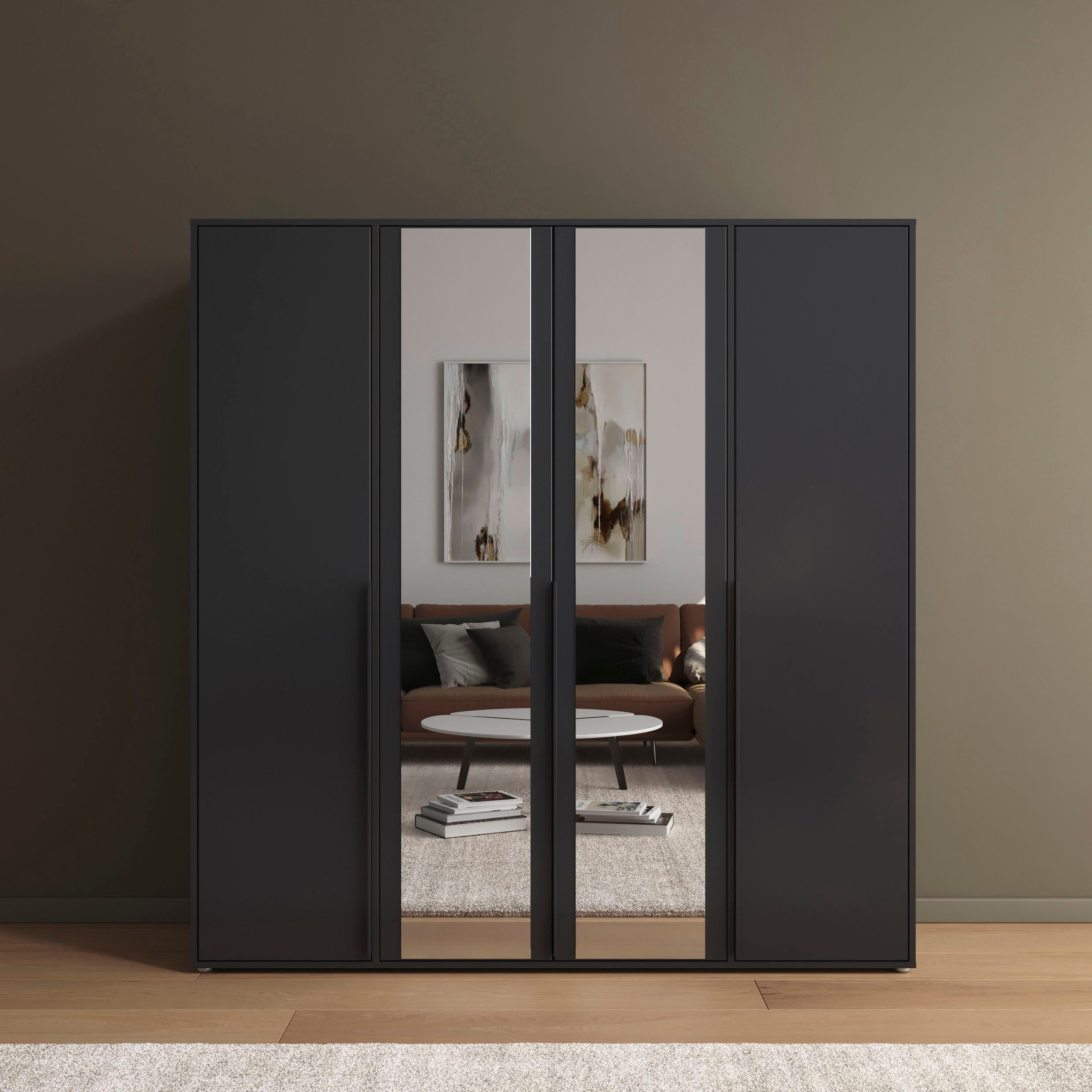 rauch Draaideurkast Kledingkast Kast Garderobe Wasmand NAGATA met Spiegel und modernen stangengriffen in graumetallic topseller made in germany