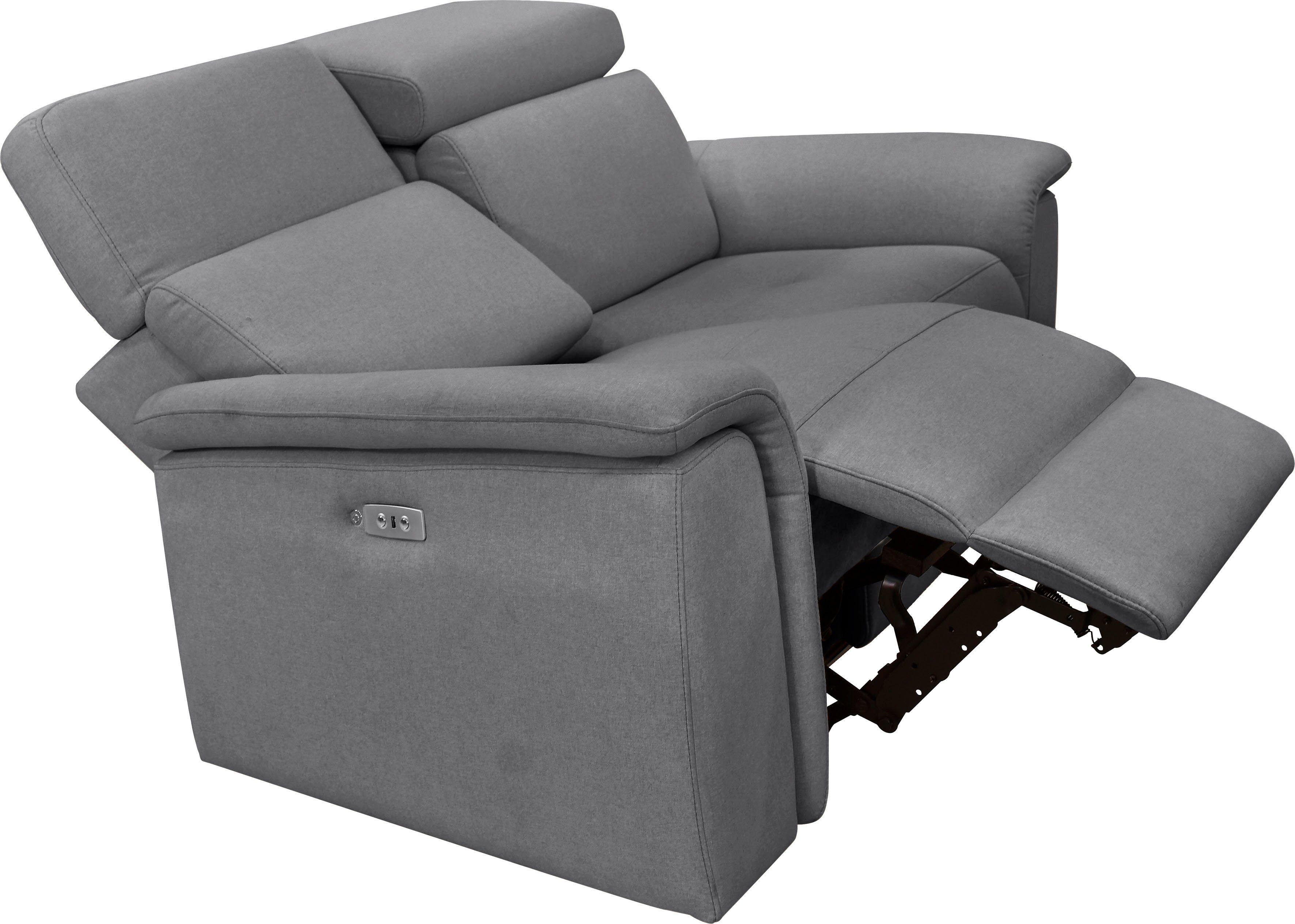 Places of Style 2-zitsbank Pareli 172 cm, handmatige en elektrische relaxfunctie USB, hoofdsteunverstelling, LED, in echt leer, kunstleer, web