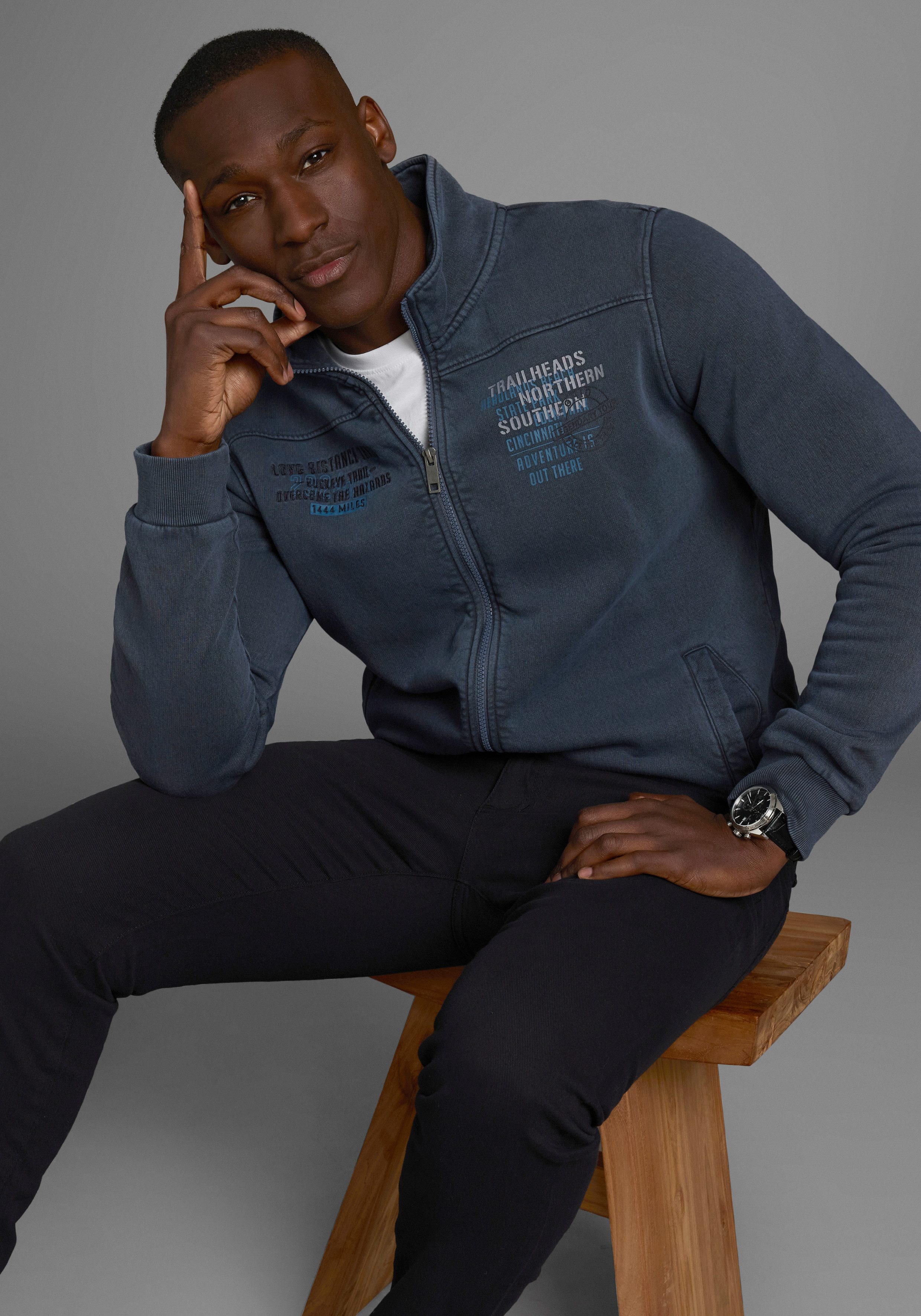 Man's World Sweatvest met print en borduursel unisex sweatvesten maat 5XL (72/74) blauw