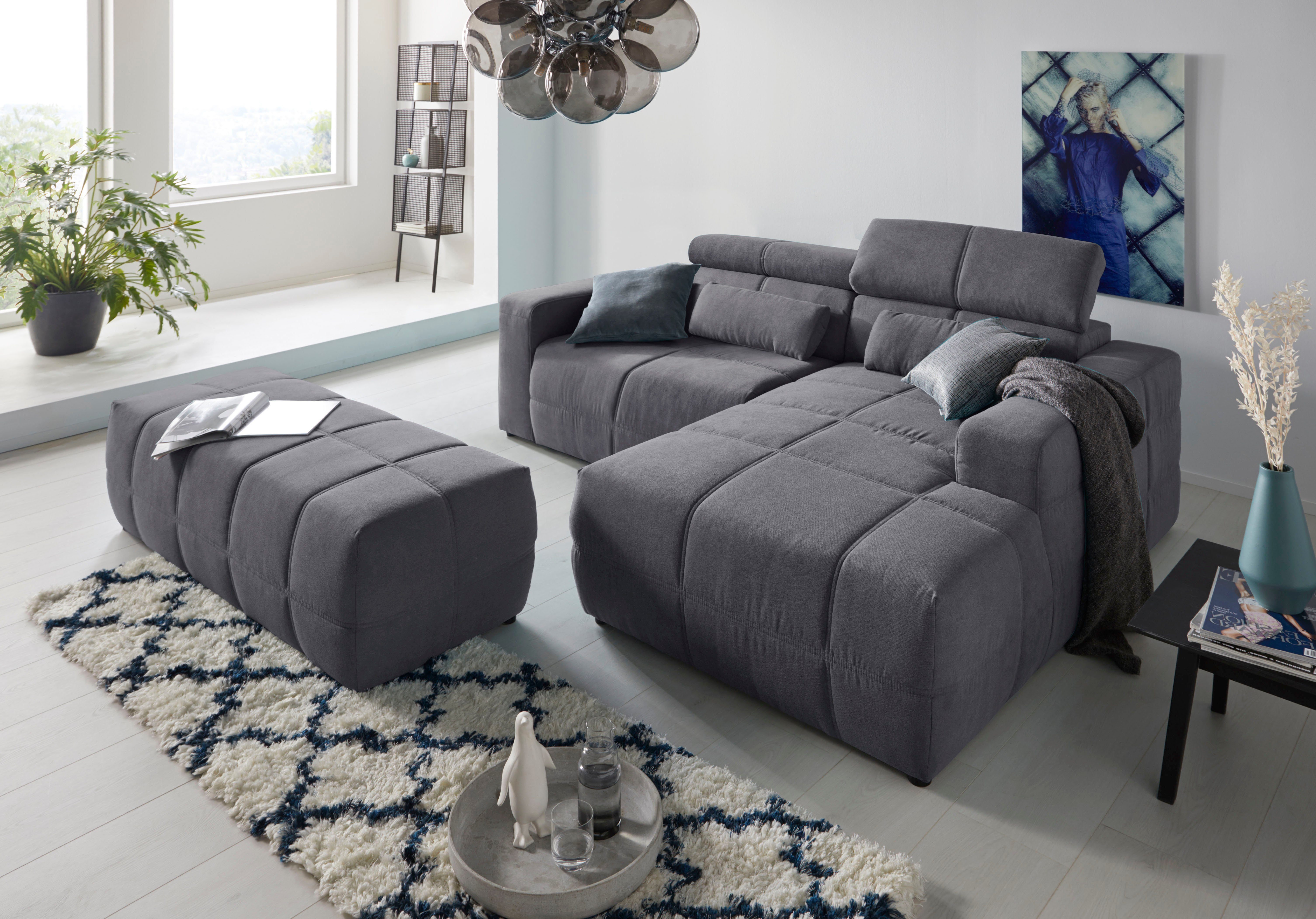 DOMO collection Hoekbank Brandon, inkl. Kopfteilverstellung, B/T/H: 214/100/80 cm, L-Form Met verstelbare hoofdsteun, ook in leer en cord, L-model