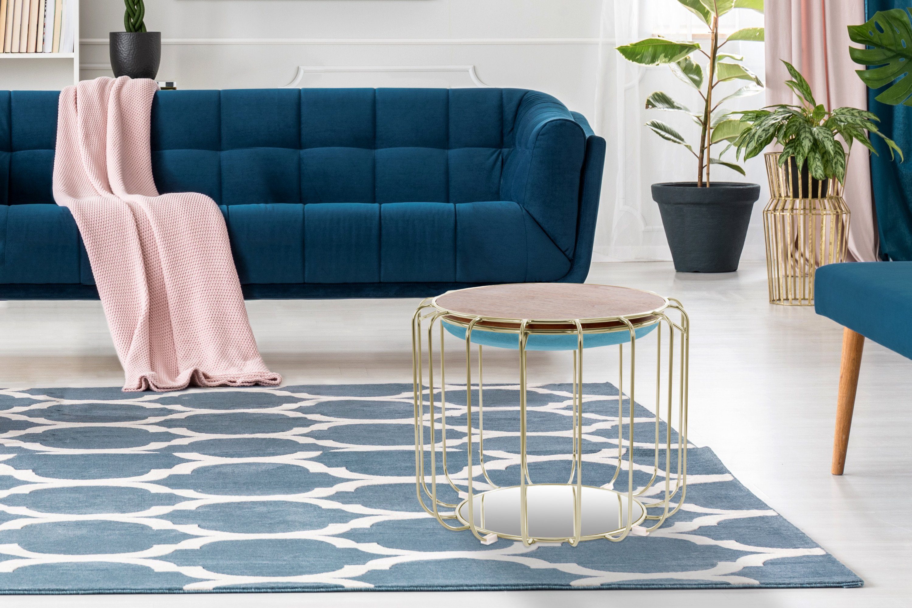 Kayoom Bijzettafel Pouf Comfortable 110, afneembare en omkeerbare bovenkant praktisch om te bouwen tot tafel of voetenbank/poef, met spiegelglas (1 stuk)