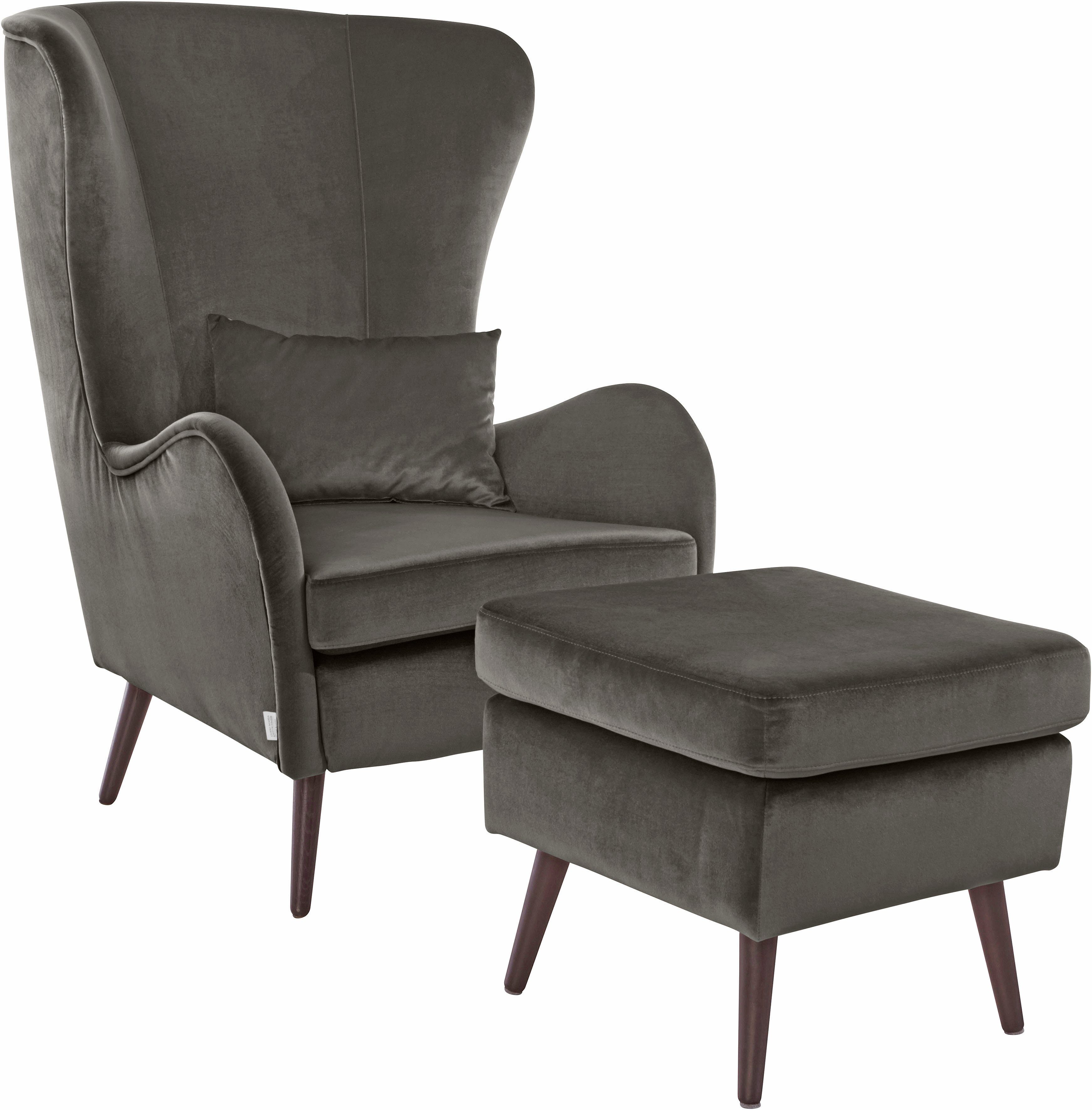 Home affaire Fauteuil Sallito, TV-stoel, oorfauteuil met Hocker, in veel stofkwaliteiten, ook in fluweelcord