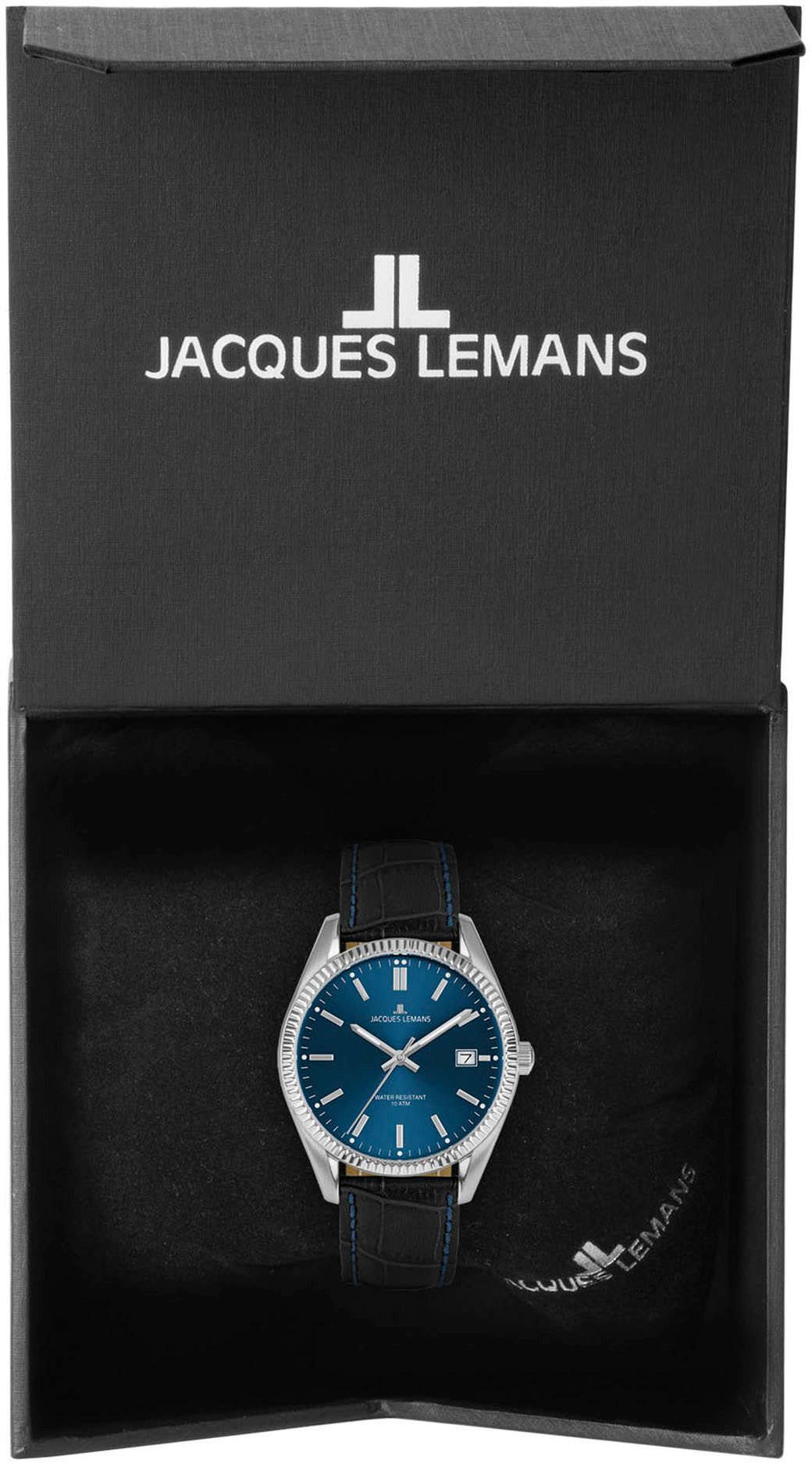 Jacques Lemans Kwartshorloge Polshorloge, dameshorloge, analoog, datum, leren armband