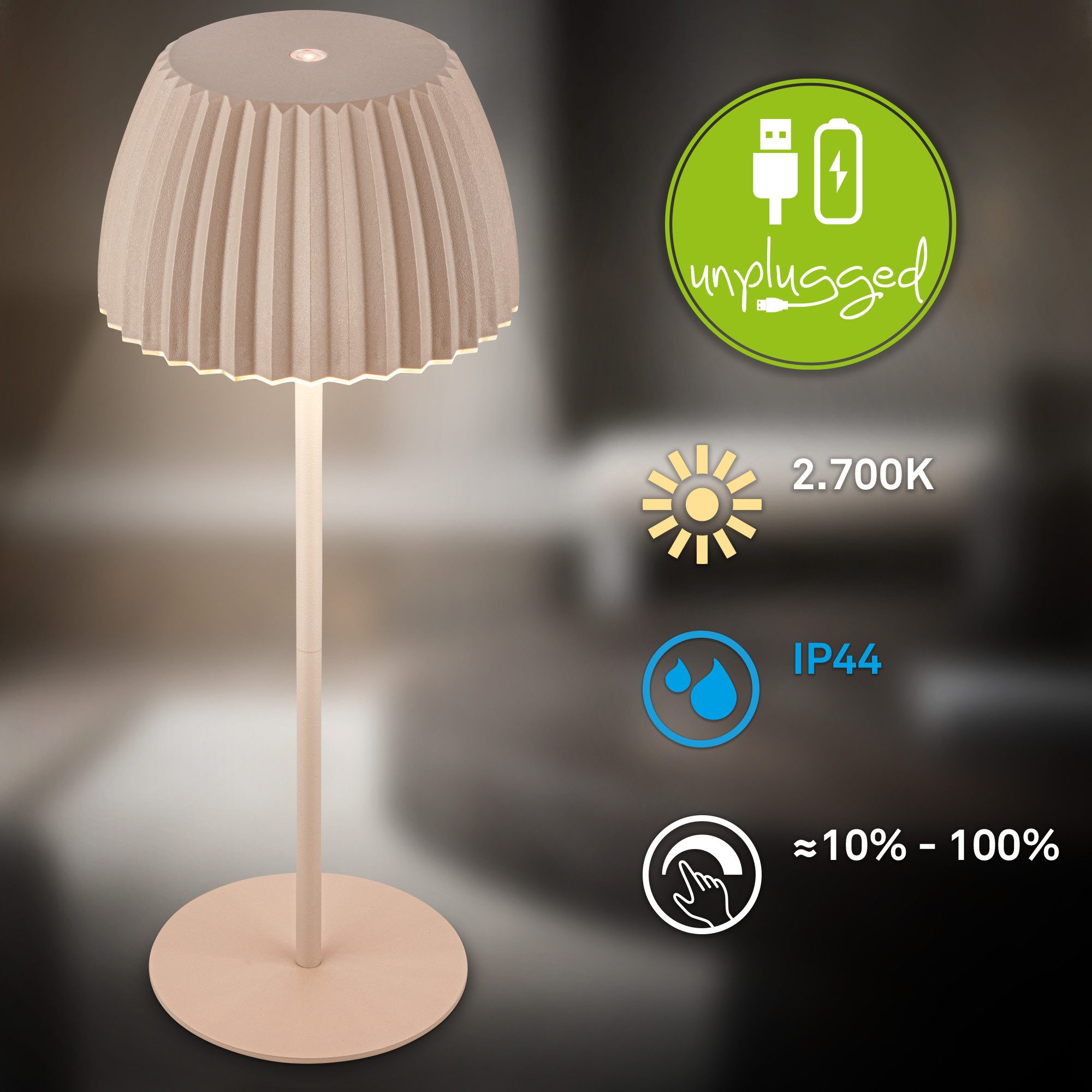Briloner Leuchten Led-tafellamp Accu LED tafellamp, beige