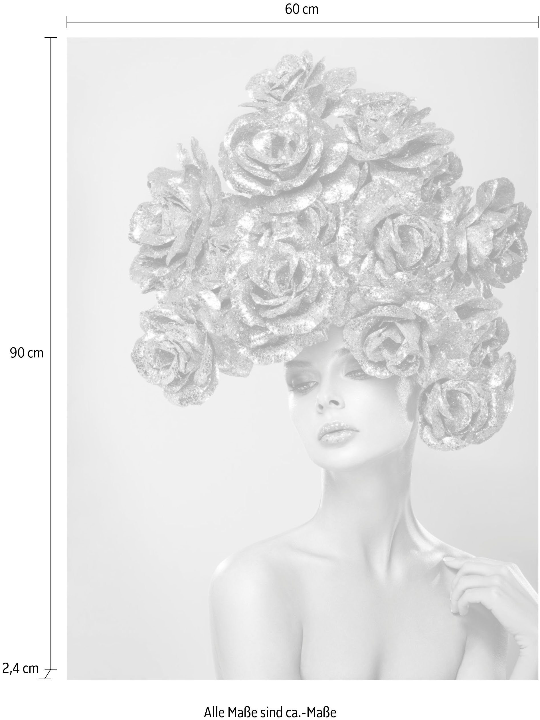 queence Artprint op acrylglas Vrouw met bloemenhoed Fine Art-print in galeriekwaliteit