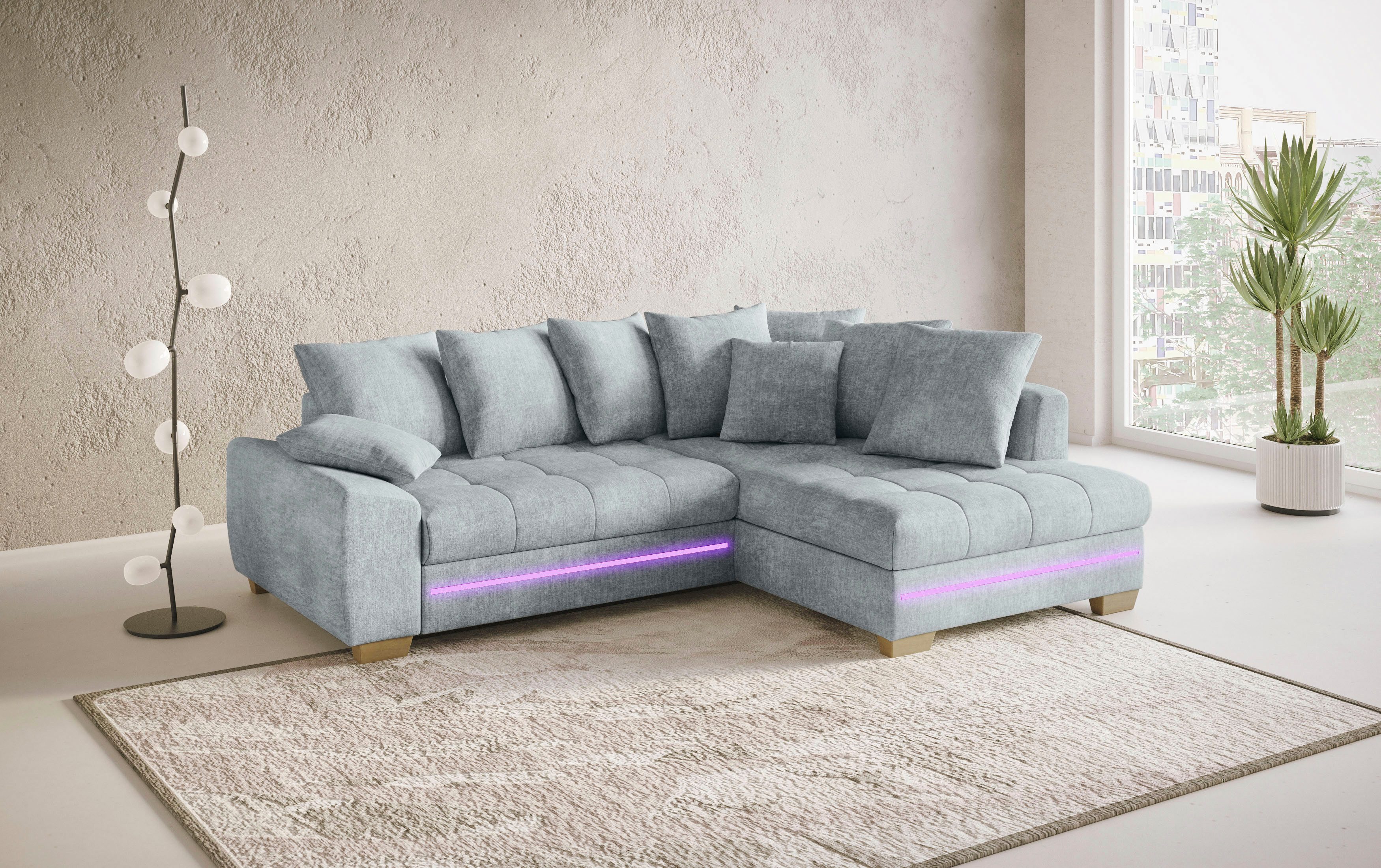 Mr. Couch Hoekbank Nikita II, L-vorm met rgb-led verlichting, optioneel met bed, bedlade, koudschuim