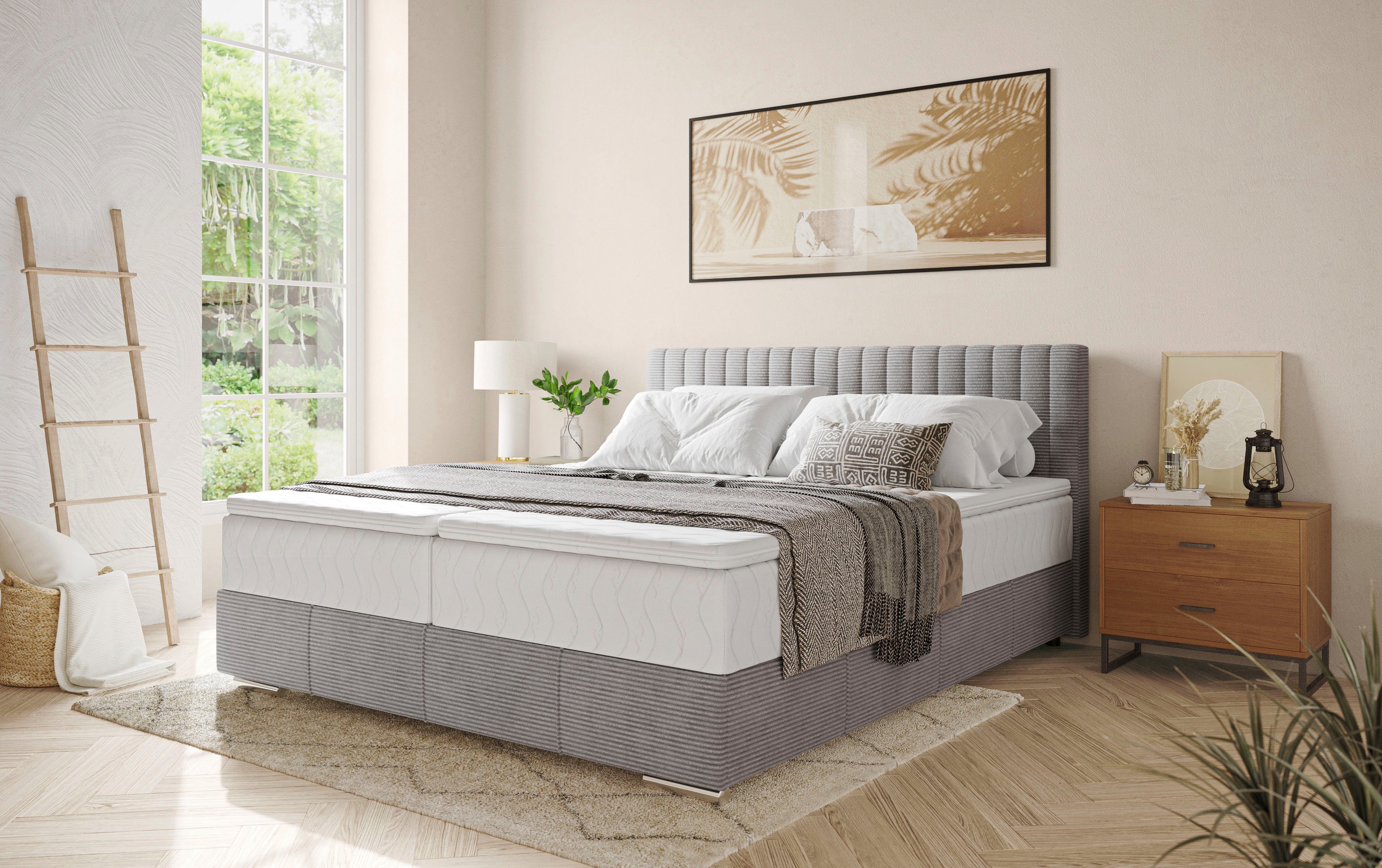 Mr. Couch Boxspring Thor met bedbodem, incl. matras, topverkoper Topmatras en sierkussen, in verschillende hardheden beschikbaar boxsprings grijs