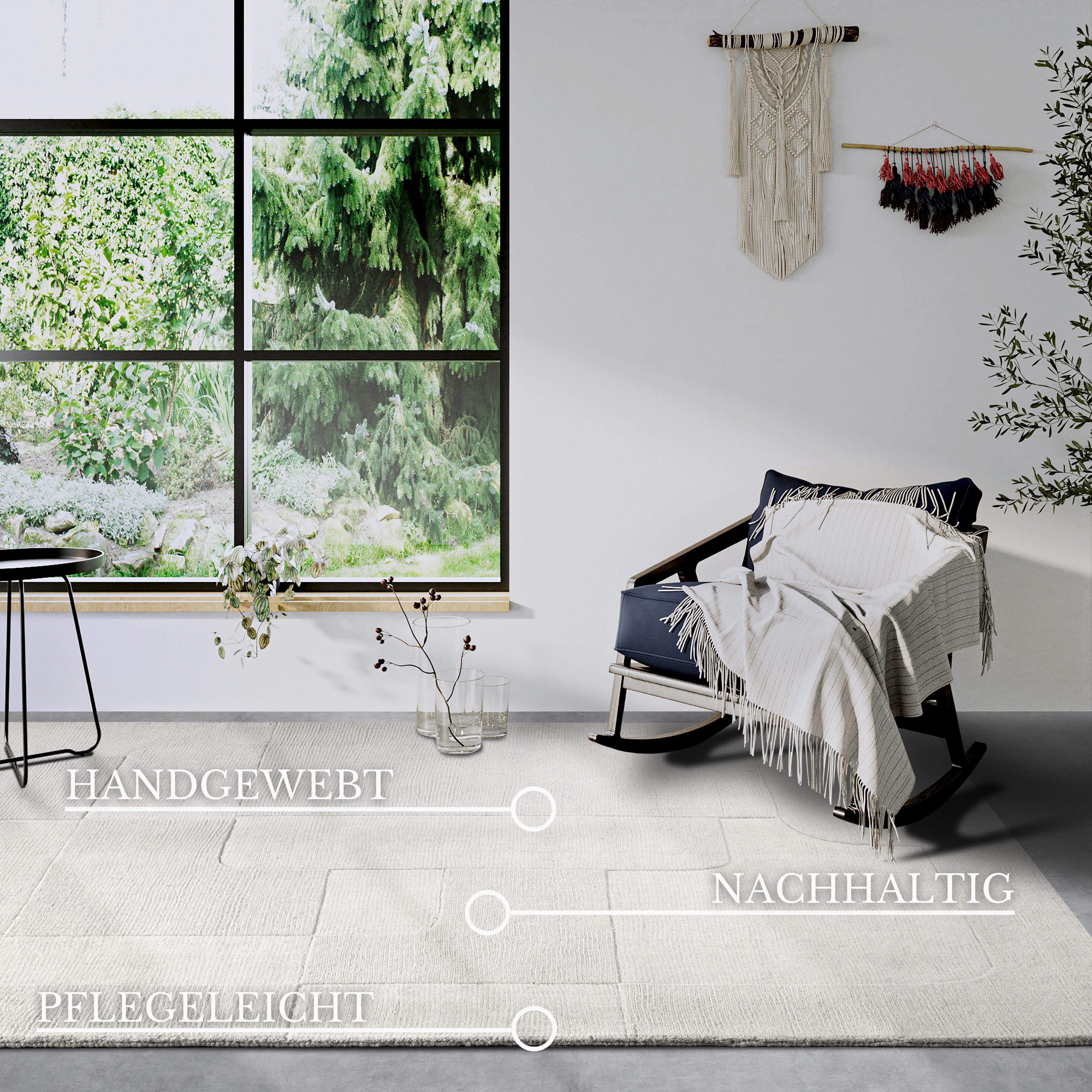 Villeroy & Boch Wollen kleed Charlotte Loper, handgeweven, wol, natuur, loper, woonkamer, geometrie