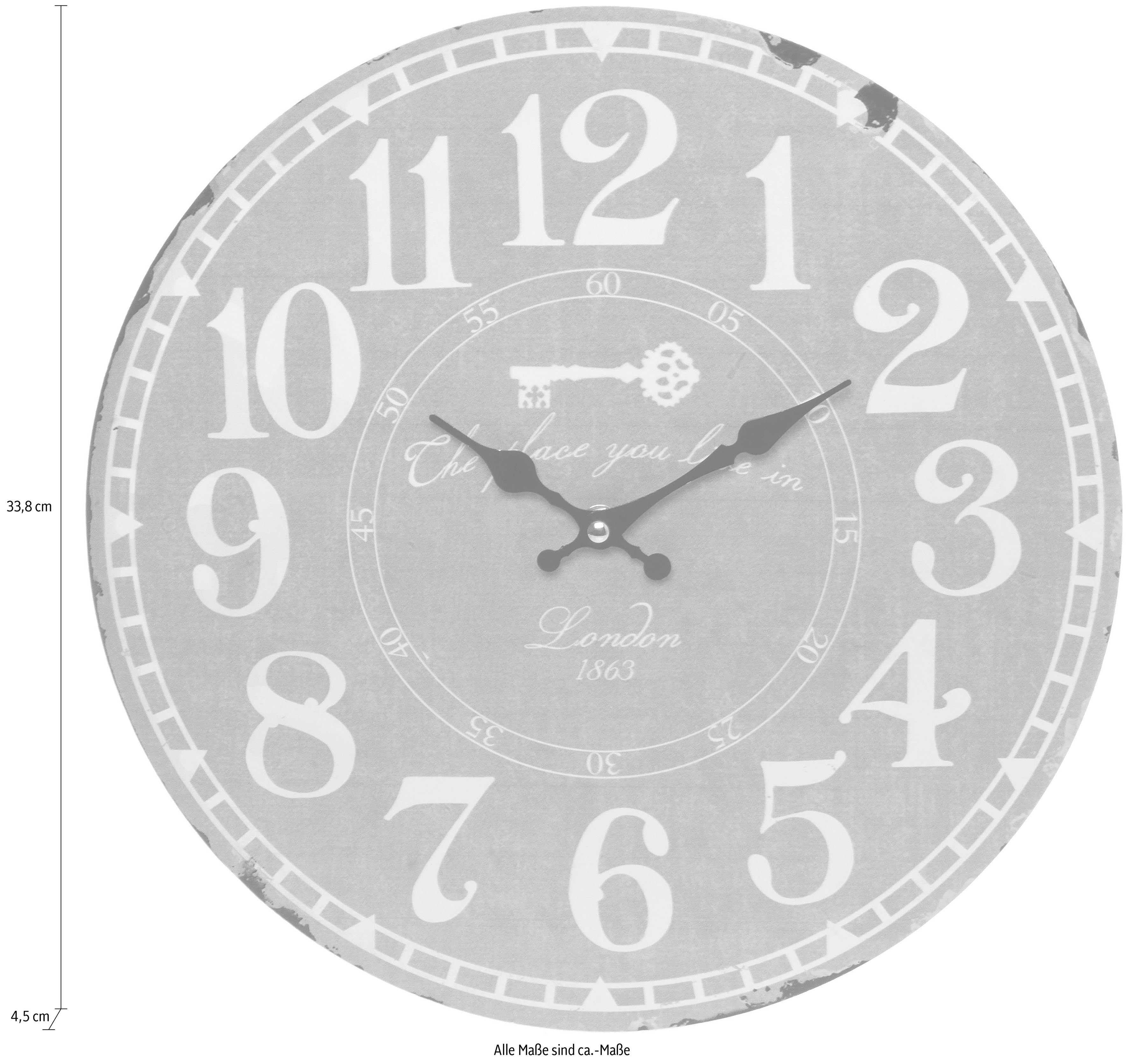 Myflair Möbel & Accessoires Wandklok Londen rond, ø 33,8 cm, decoratief in keuken & woonkamer (1-delig)