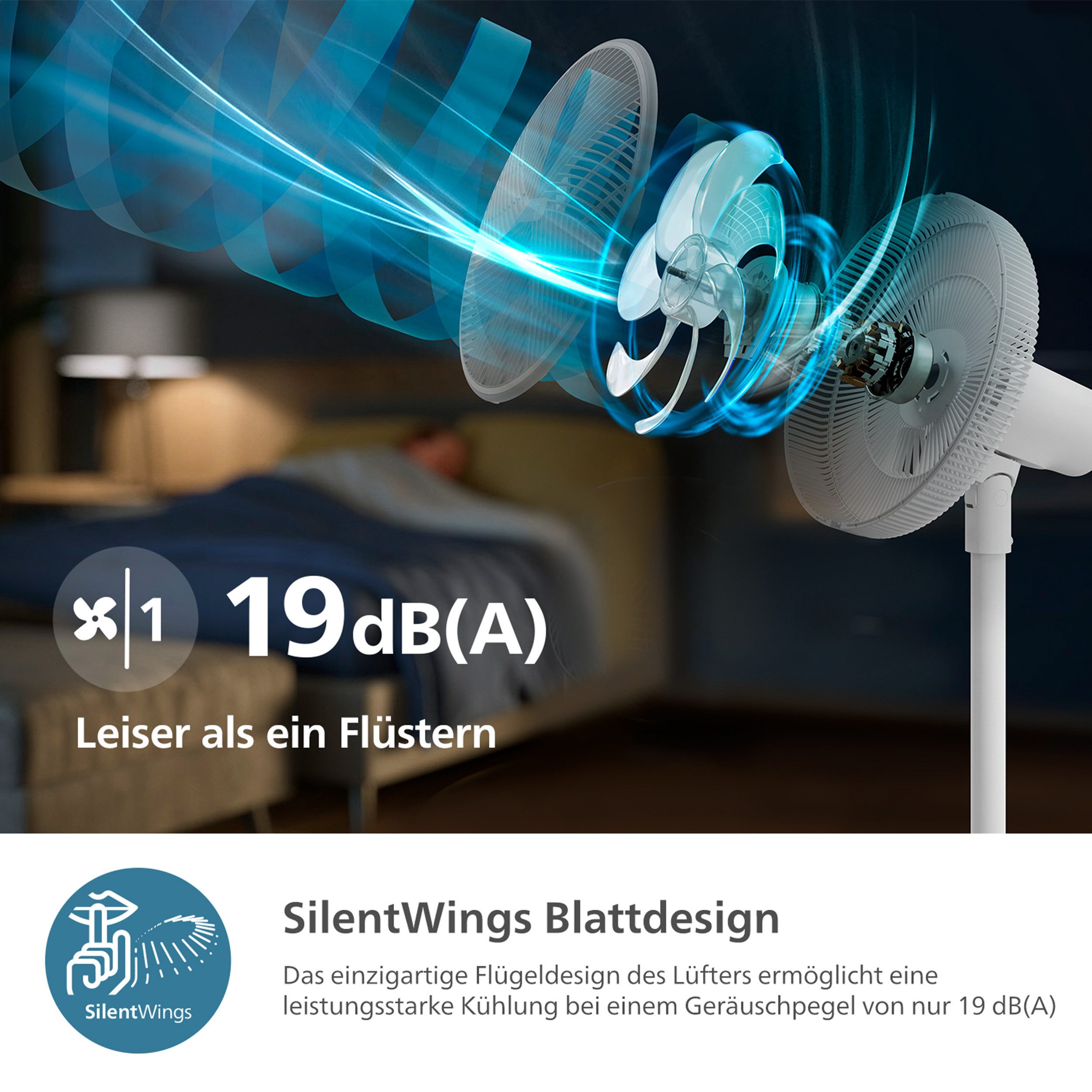 Philips Staande ventilator CX2550/00 Serie 2000, met extreem stille SilentWings-technologie, 19 dB