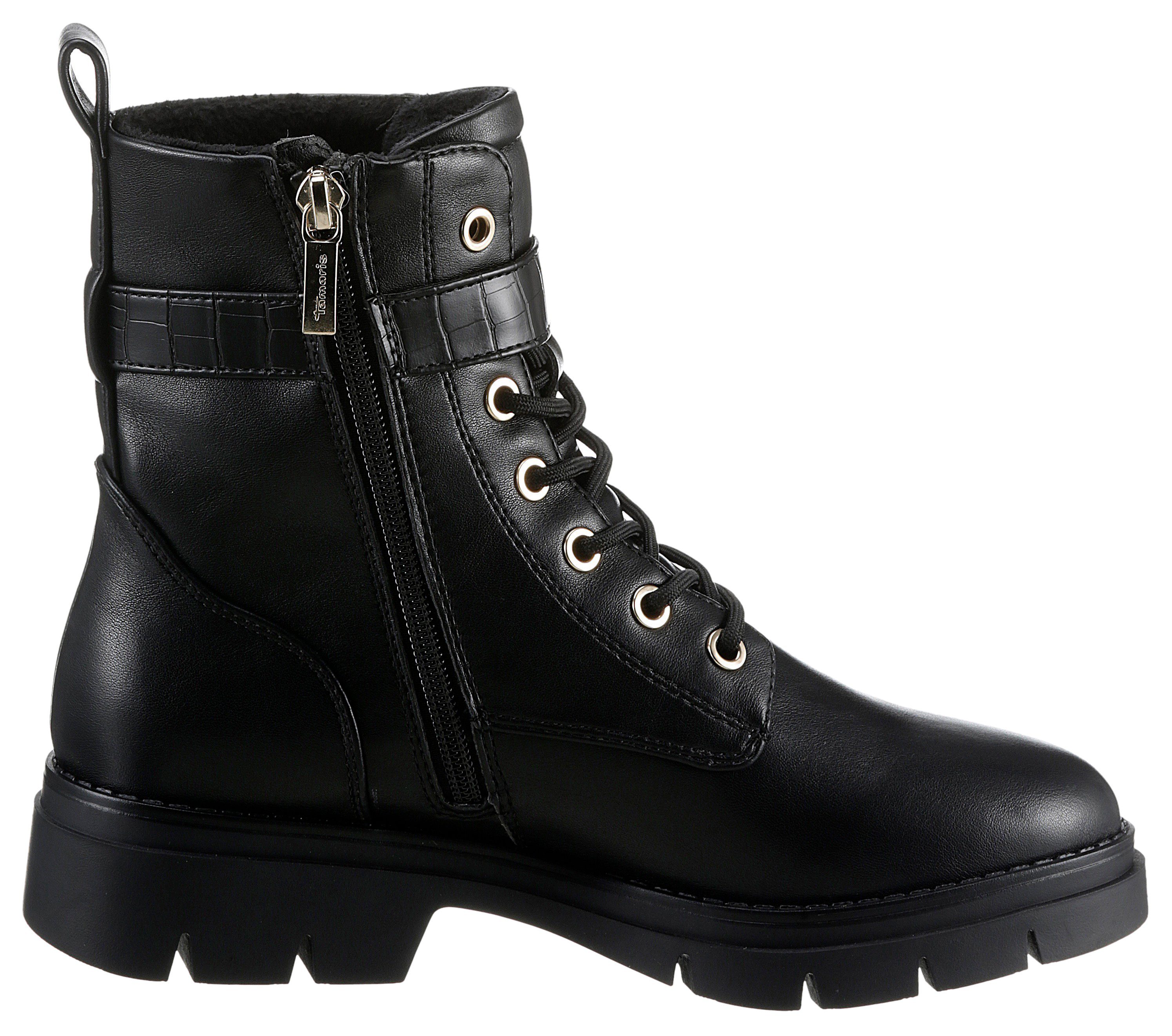Tamaris Hoge veterschoenen met decoratief bandje in reptielenpatroon en gesp