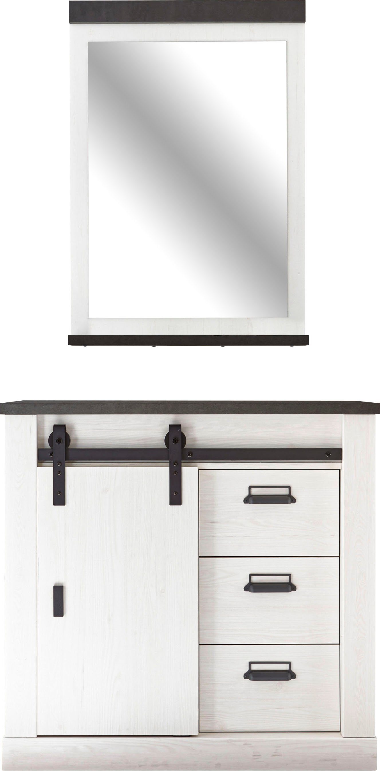 Home affaire Halmeubelset Sherwood met schuurdeurbeslag, apothekersgrepen van metaal, breedte ca. 93 cm (2-delig)